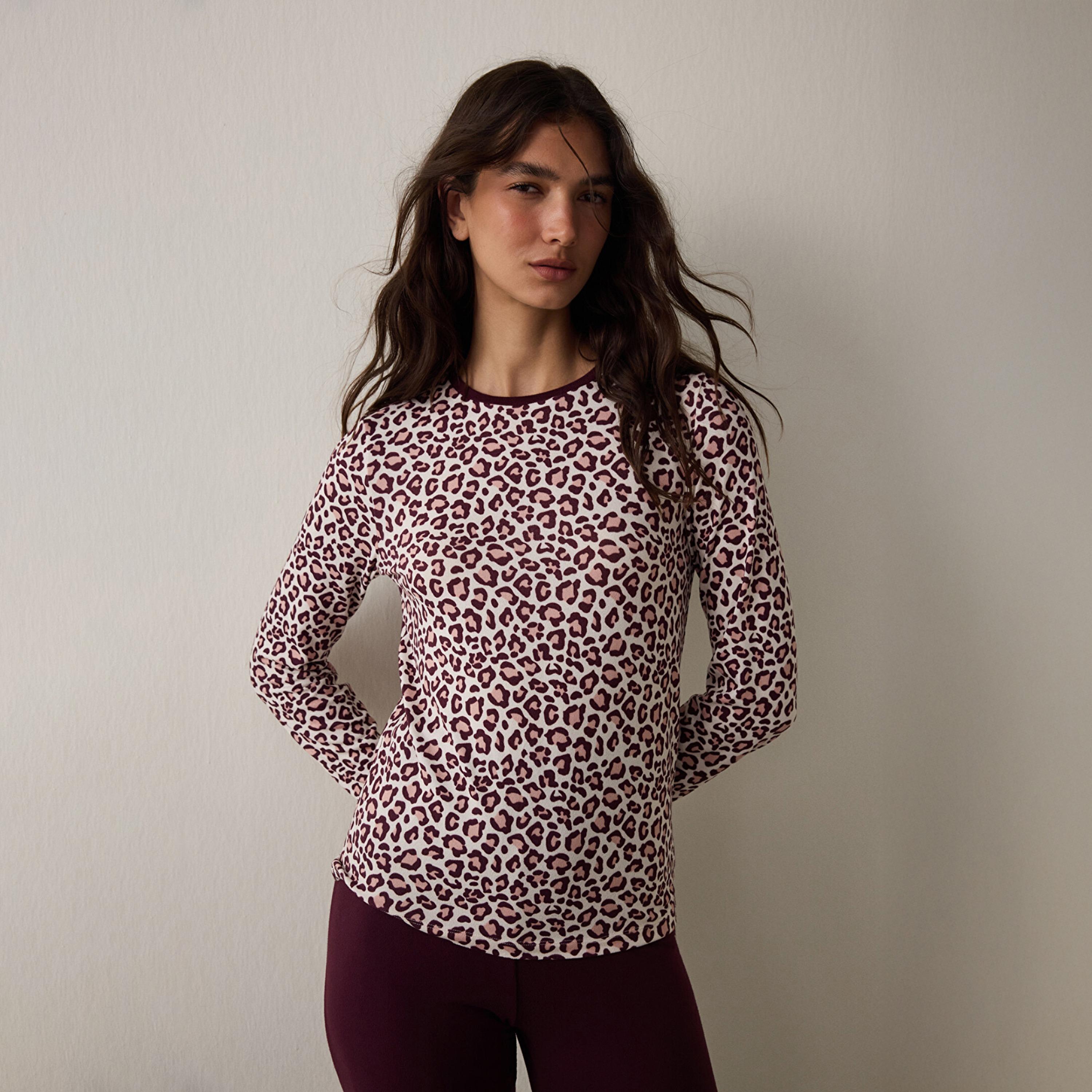 Penti Slim Fit Animal Print Round Neck Long Sleeves Women's Top-women-clothing-nightwear-pyjamas-tops-image-1