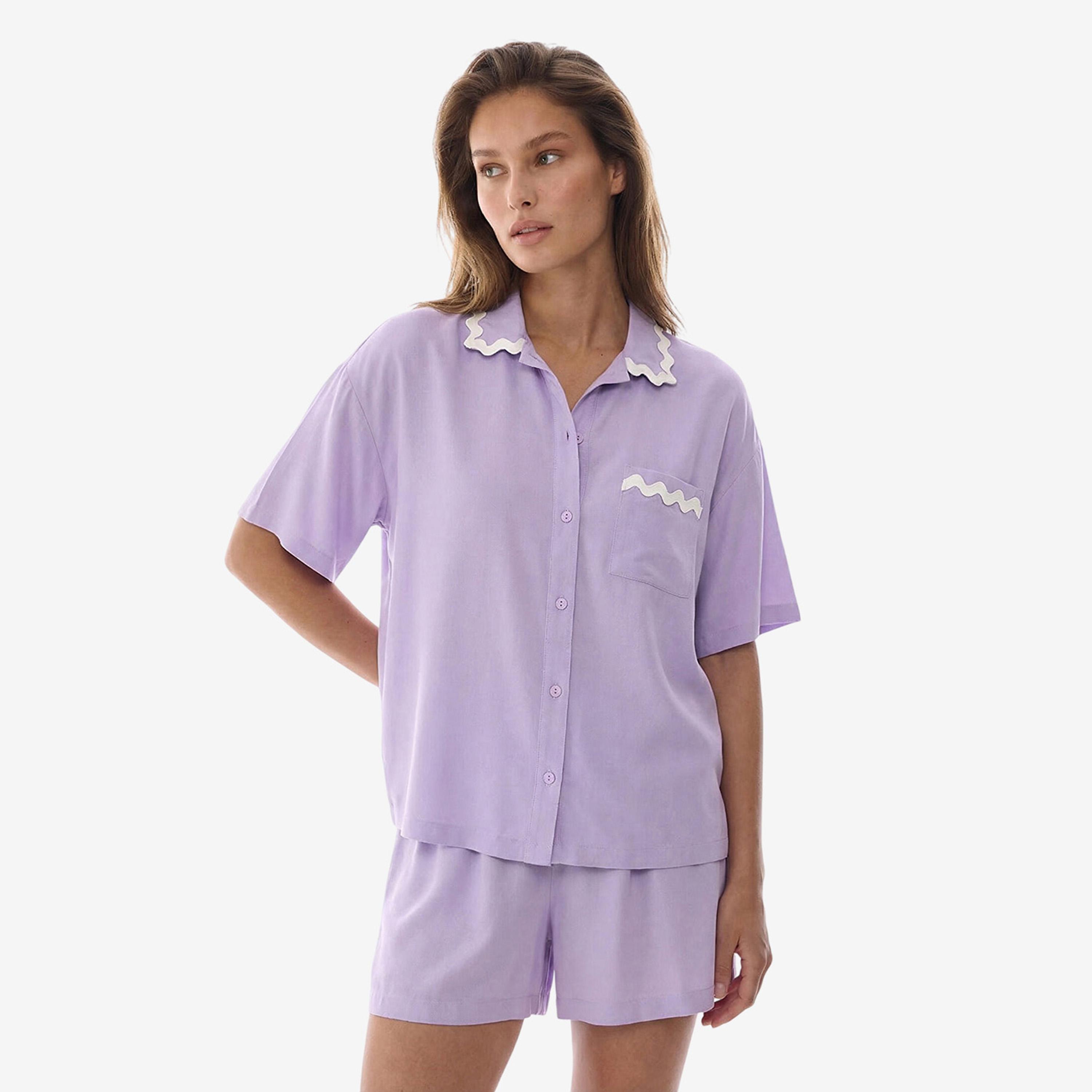 طقم نوم حريمي قميص بياقة مفردة (سبريد) وشورت من بينتي-women-clothing-nightwear-pyjamas-shortsets-image-3