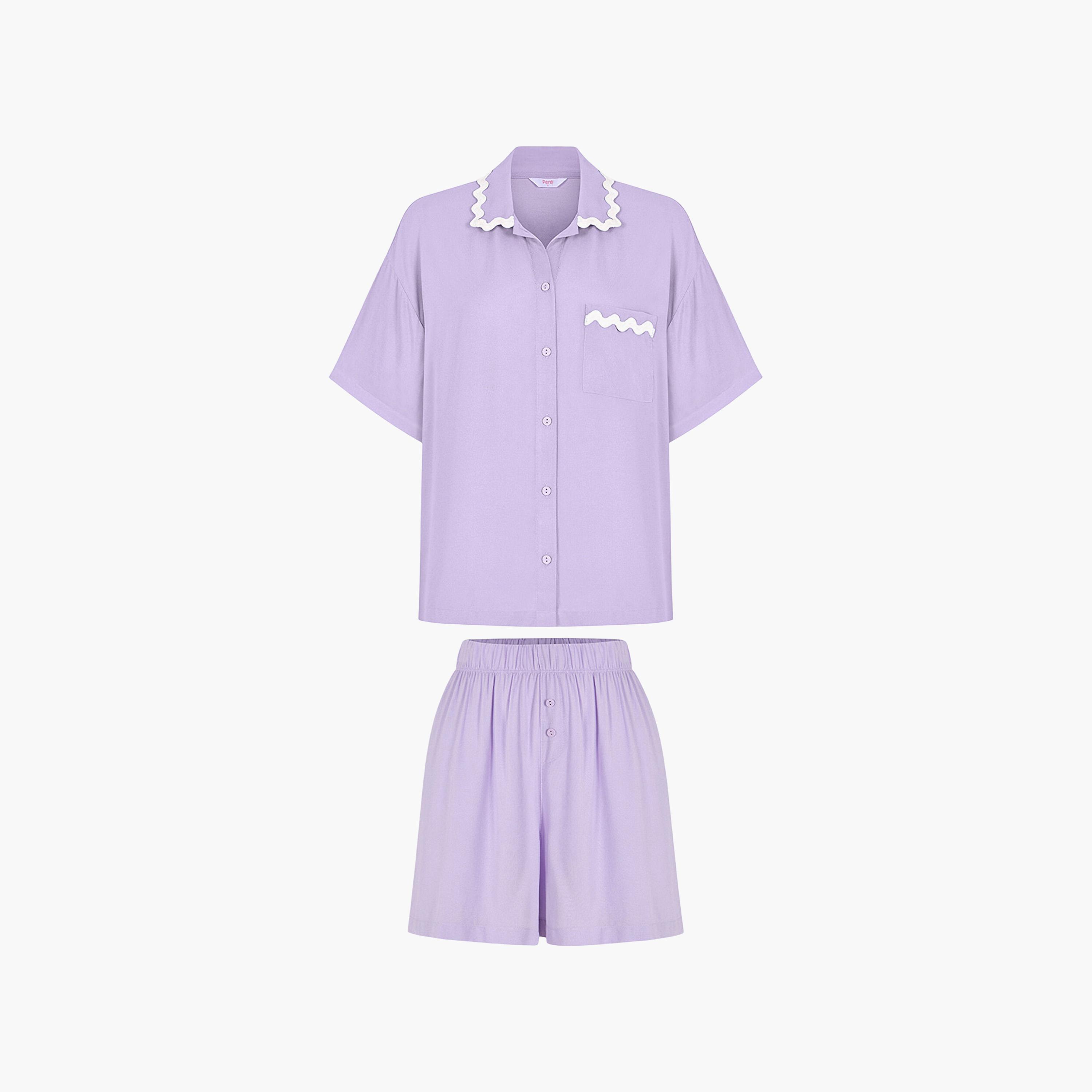 طقم نوم حريمي قميص بياقة مفردة (سبريد) وشورت من بينتي-women-clothing-nightwear-pyjamas-shortsets-image-5