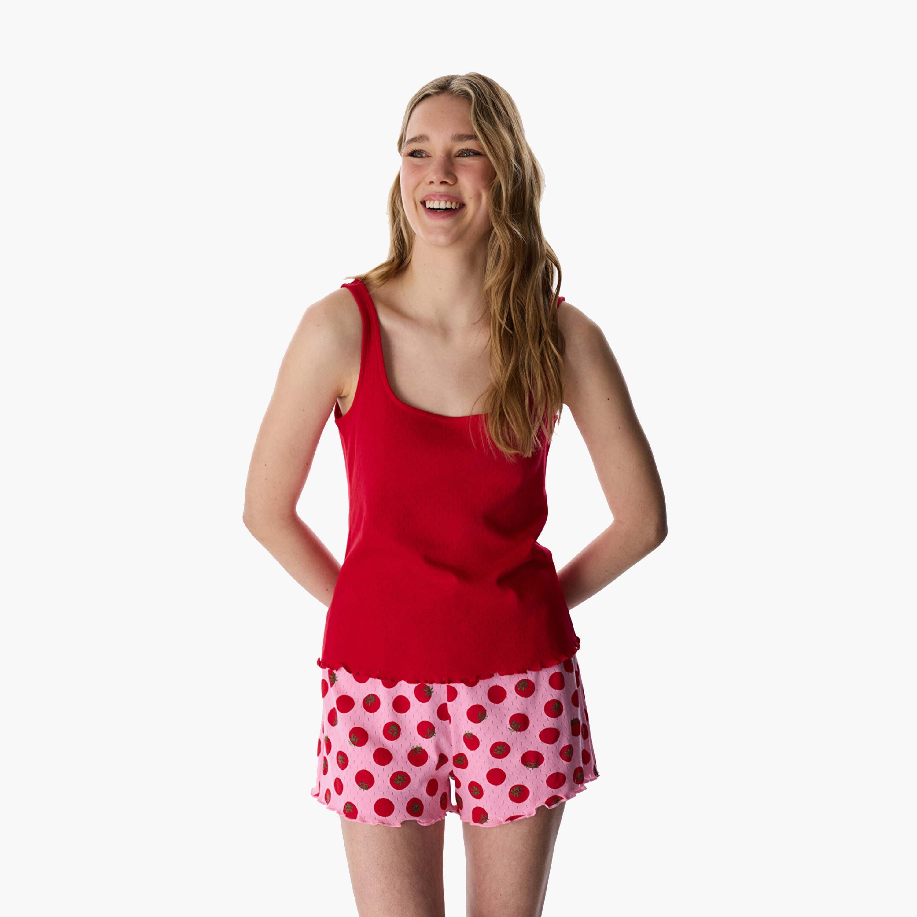 طقم بيجامة بلوزة بدون أكمام (تانك) وشورت مطبوع للنساء من بينتي-women-clothing-nightwear-pyjamas-shortsets-image-1