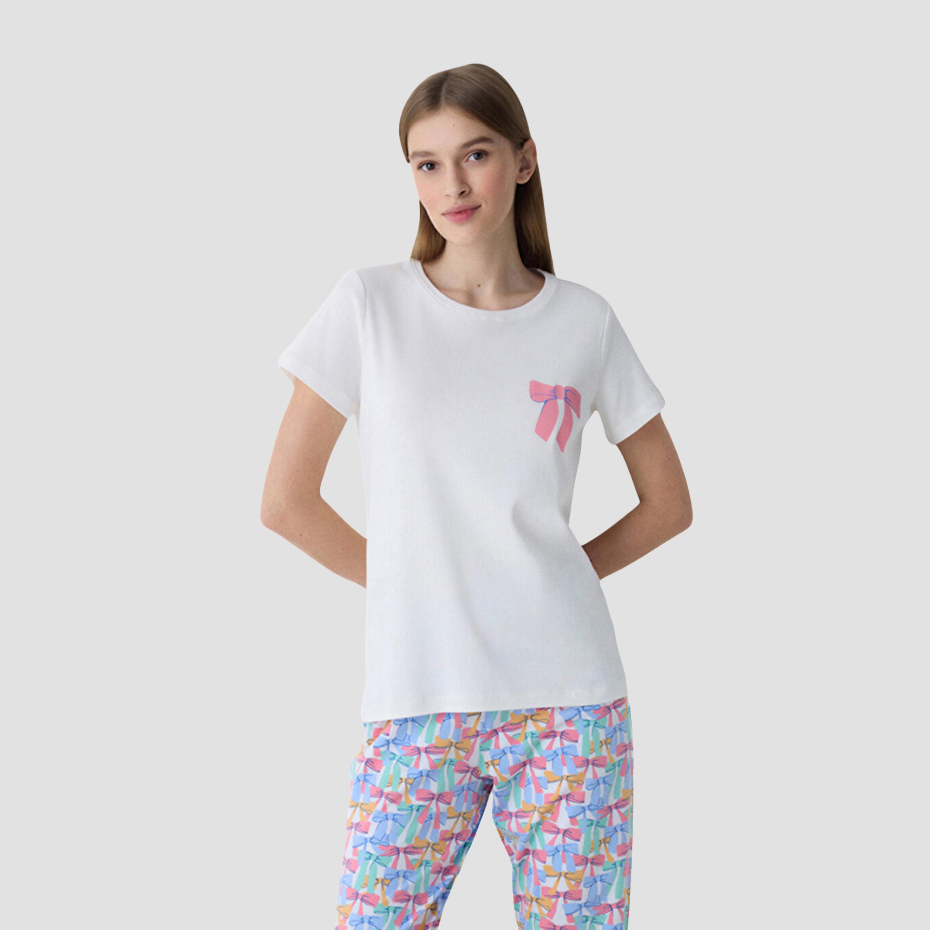 طقم تي شيرت وبيجامة نسائي بطبعة فيونكة من بينتي-women-clothing-nightwear-pyjamas-longsets-image-2