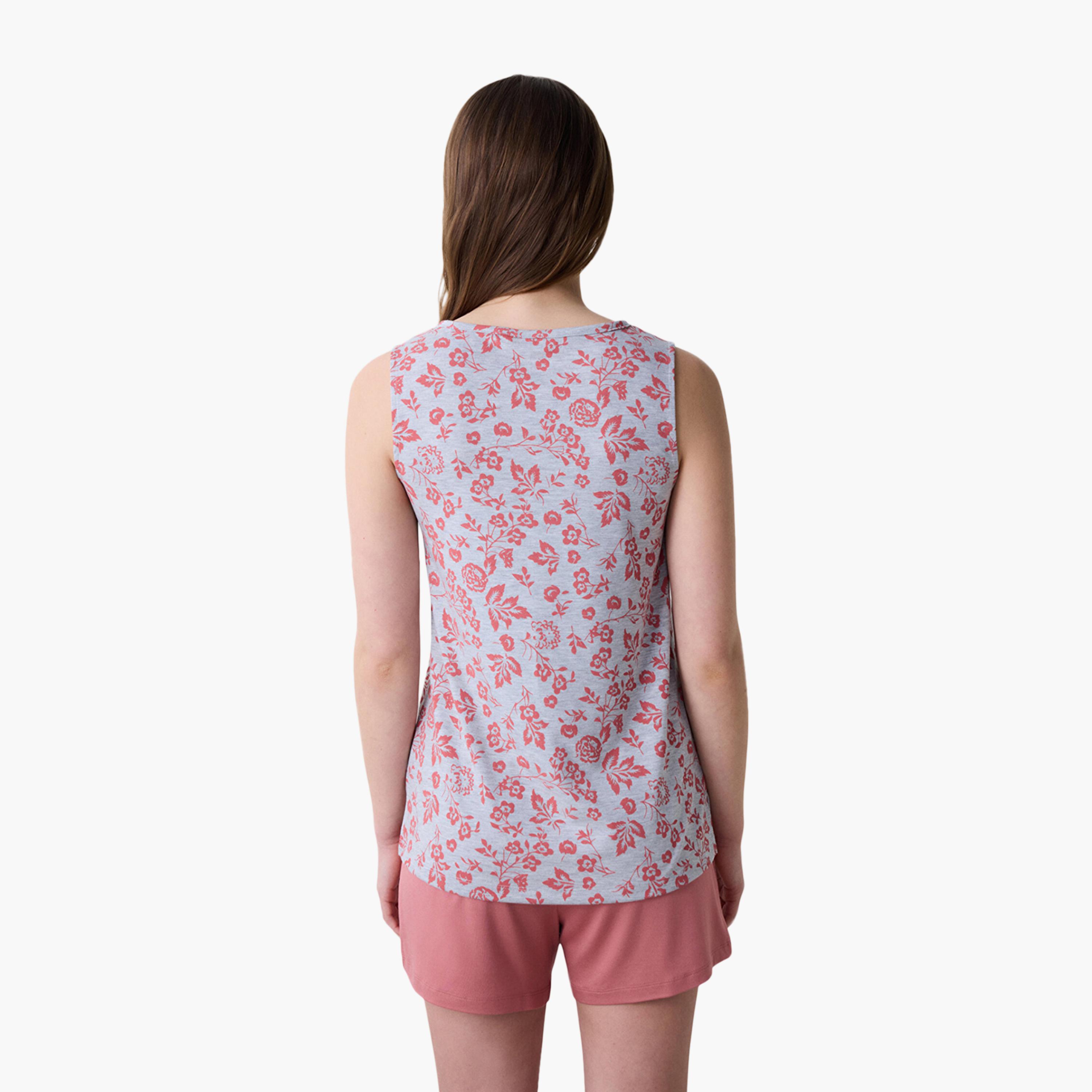 طقم نسائي من توب وشورت بطبعة زهور من بينتي-women-clothing-nightwear-pyjamas-shortsets-image-3