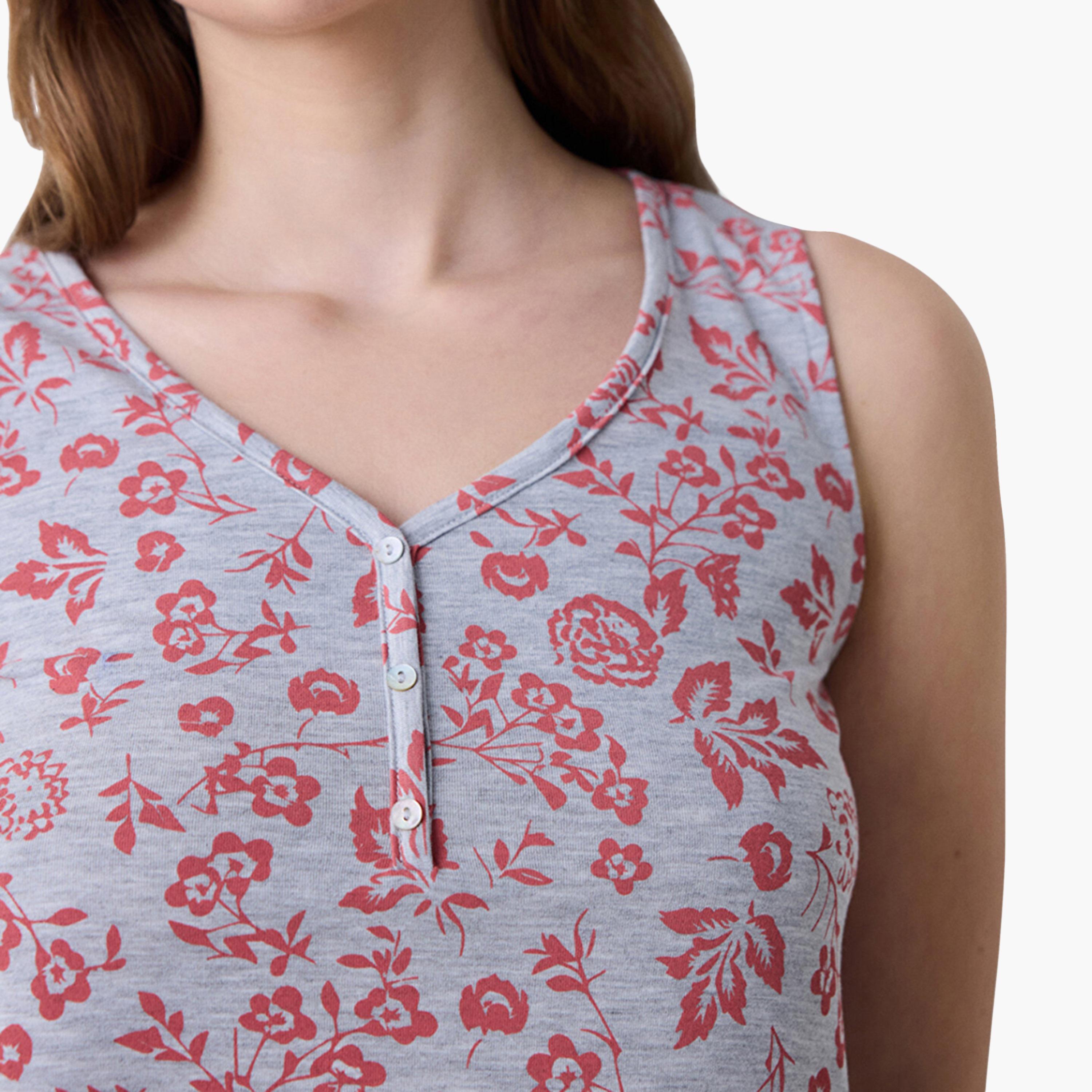 طقم نسائي من توب وشورت بطبعة زهور من بينتي-women-clothing-nightwear-pyjamas-shortsets-image-4
