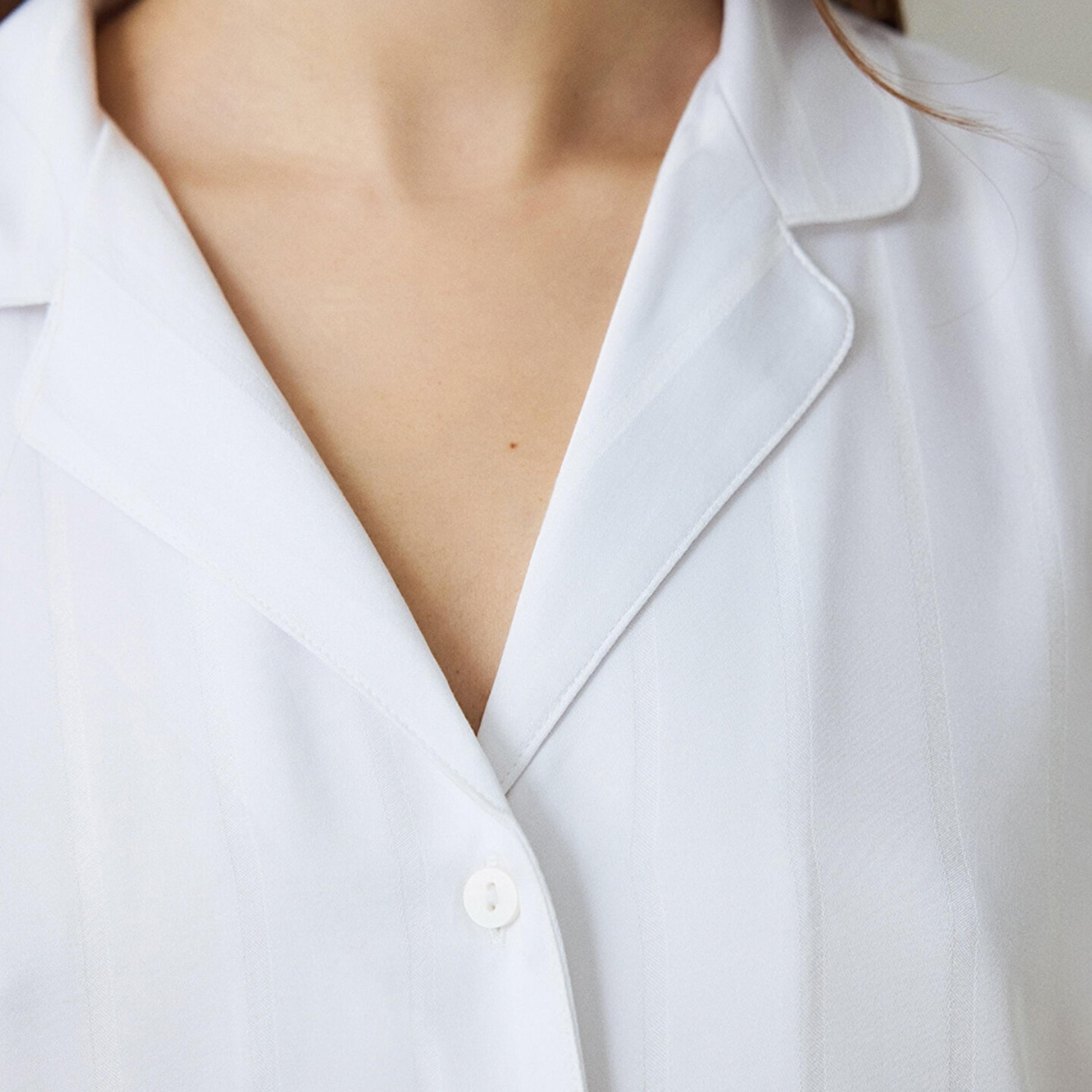 Penti White Striped Notch Collared Short Sleeves Women's Shirt & Pyjama Set-women-clothing-nightwear-pyjamas-longsets-image-3