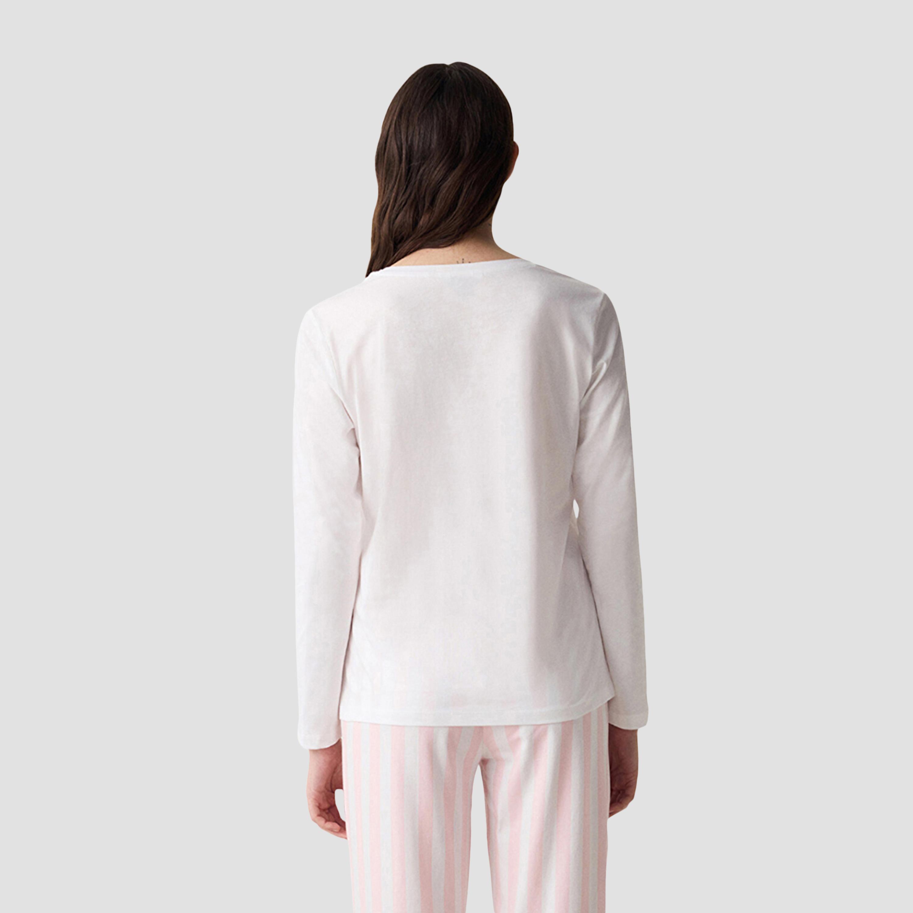 طقم بيجاما وتيشيرت نسائي بطبعة نصية وخطوط من بينتي-women-clothing-nightwear-pyjamas-longsets-image-4
