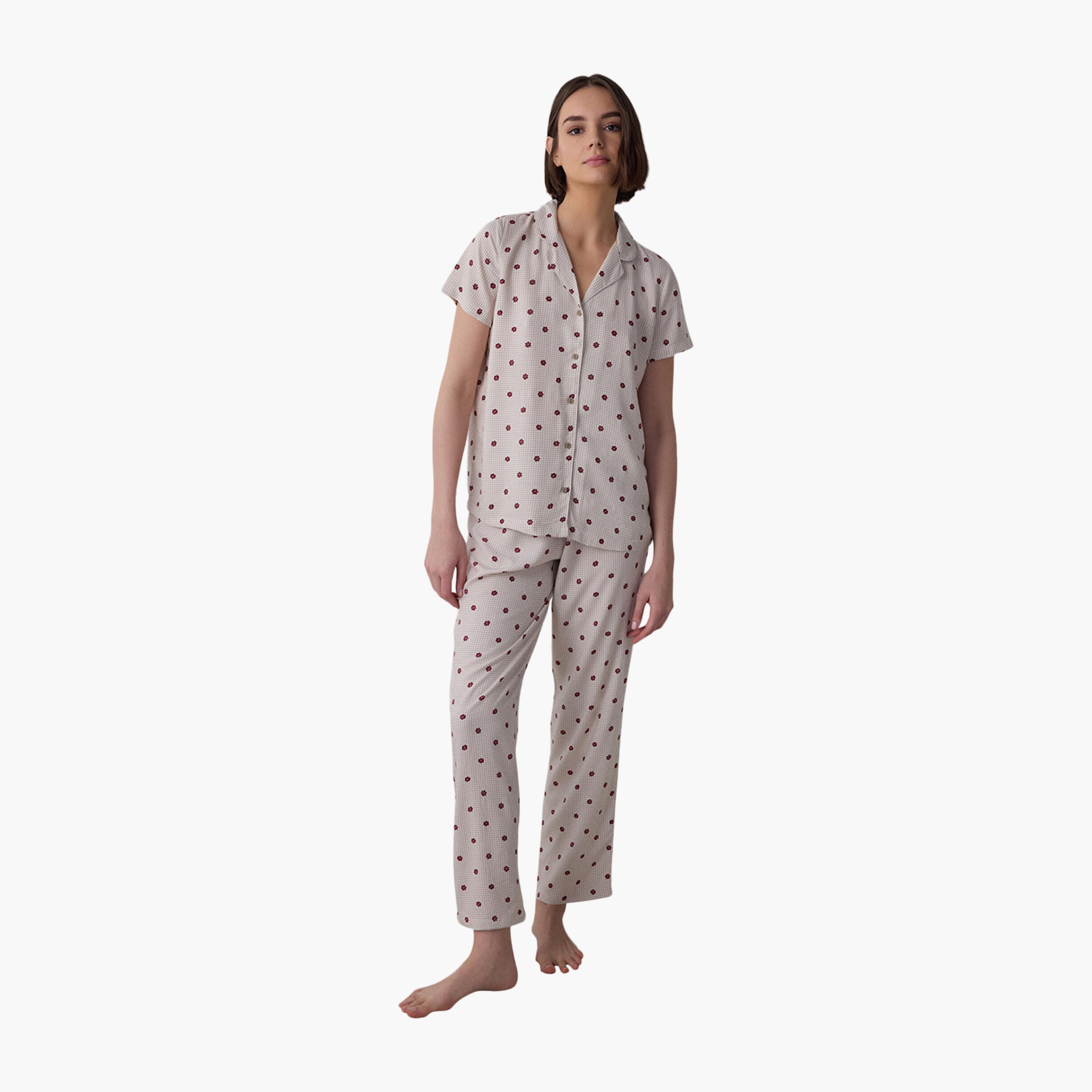 Penti Checked & Floral Print Women's Shirt and Pyjama Set-women-clothing-nightwear-pyjamas-longsets-image-1