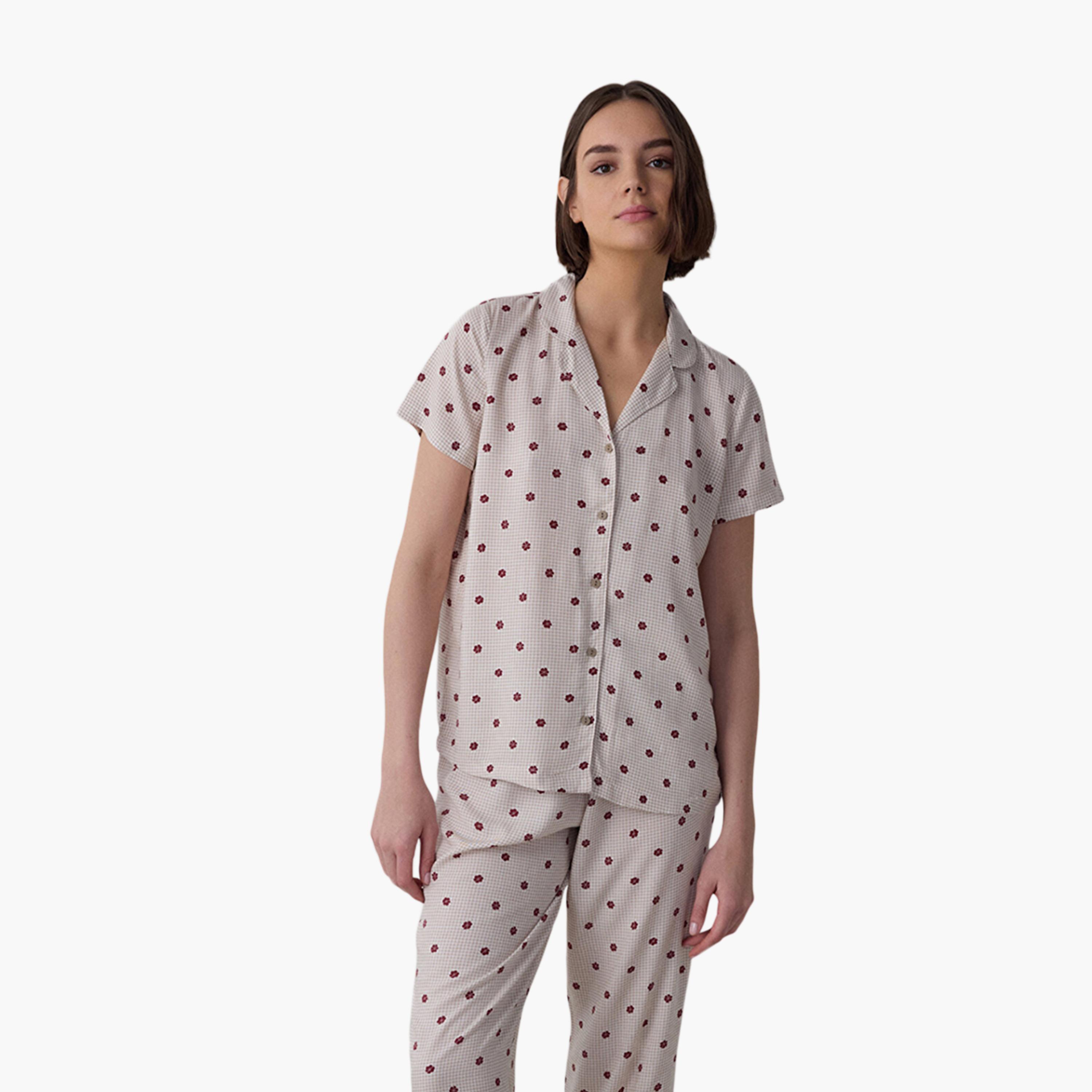 Penti Checked & Floral Print Women's Shirt and Pyjama Set-women-clothing-nightwear-pyjamas-longsets-image-2