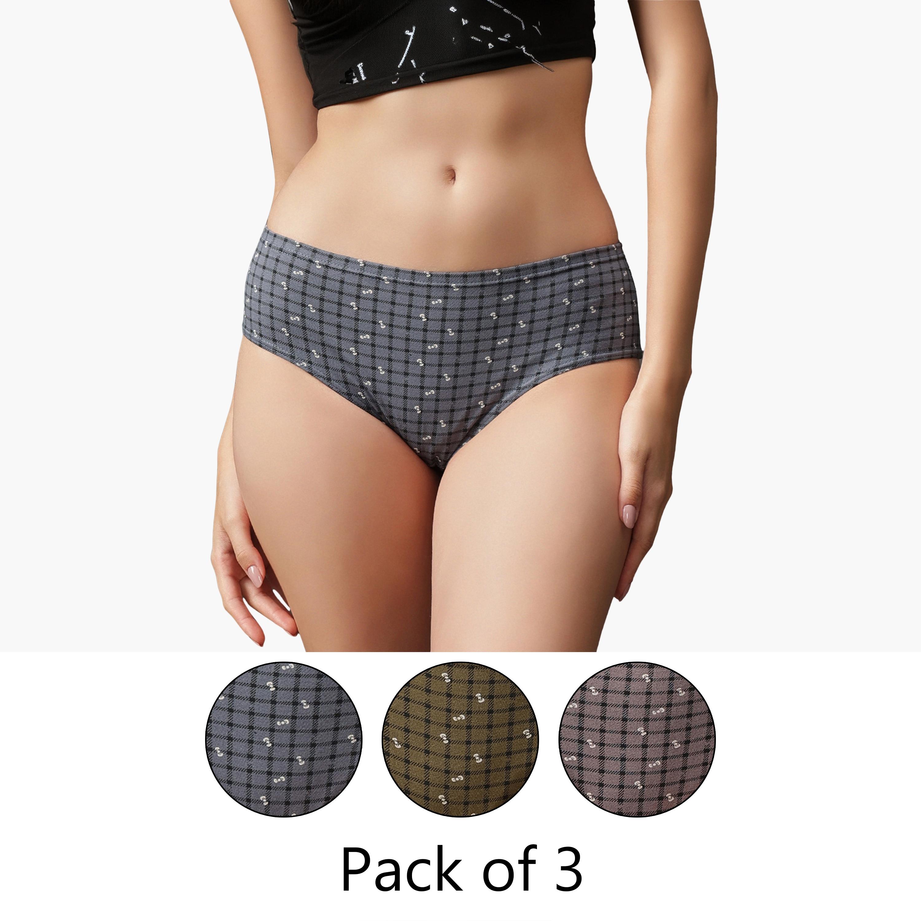 طقم سراويل داخلية قطن 100% مطبوعة بخصر متوسط الارتفاع (هيبستر) ومطاط داخلي 3 قطع للنساء من كلوفيا-women-clothing-lingerie-panties-image-1