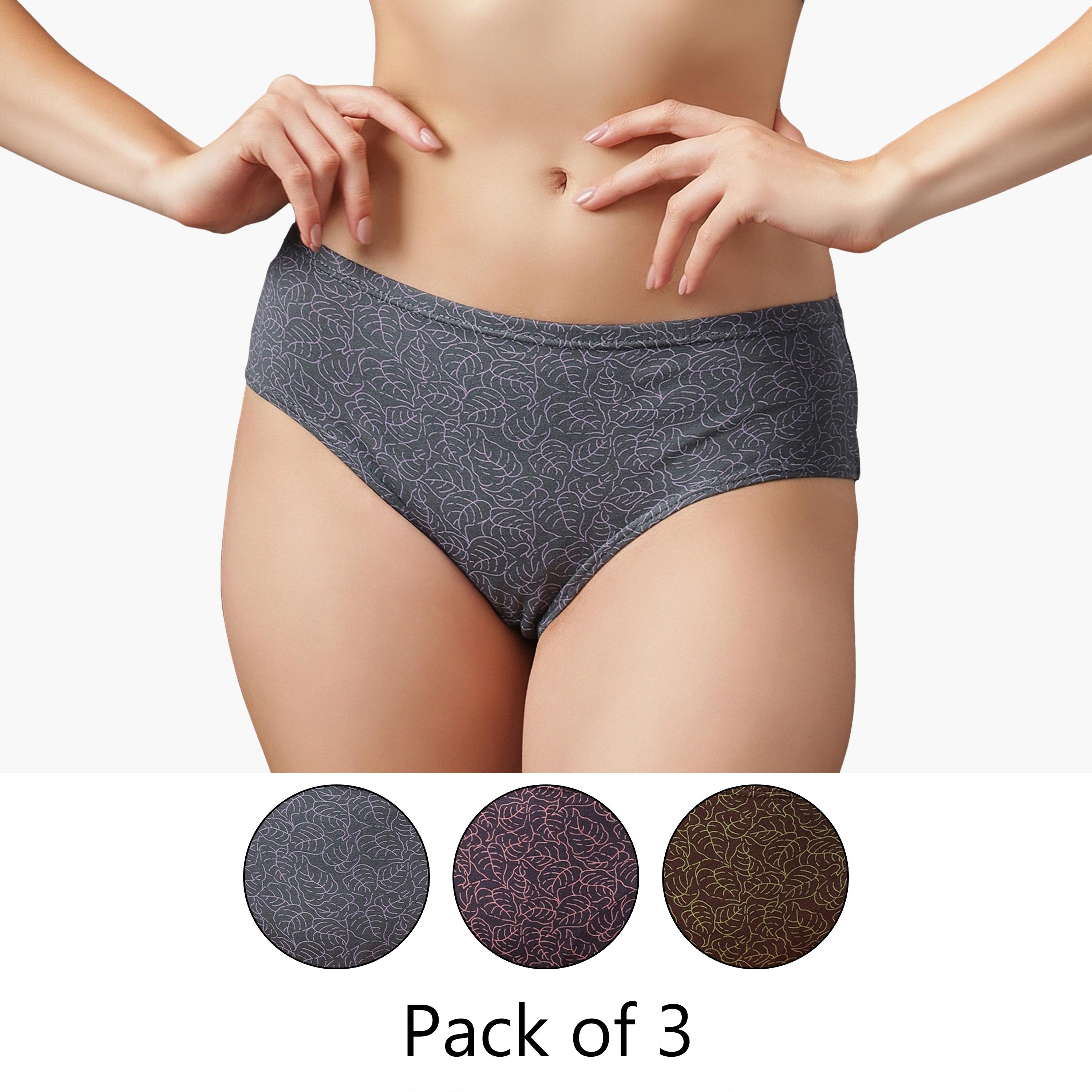 طقم سراويل داخلية قطن 100% بطبعة أوراق الشجر هيبستر ومطاط داخلي 3 قطع للنساء من كلوفيا-women-clothing-lingerie-panties-image-1