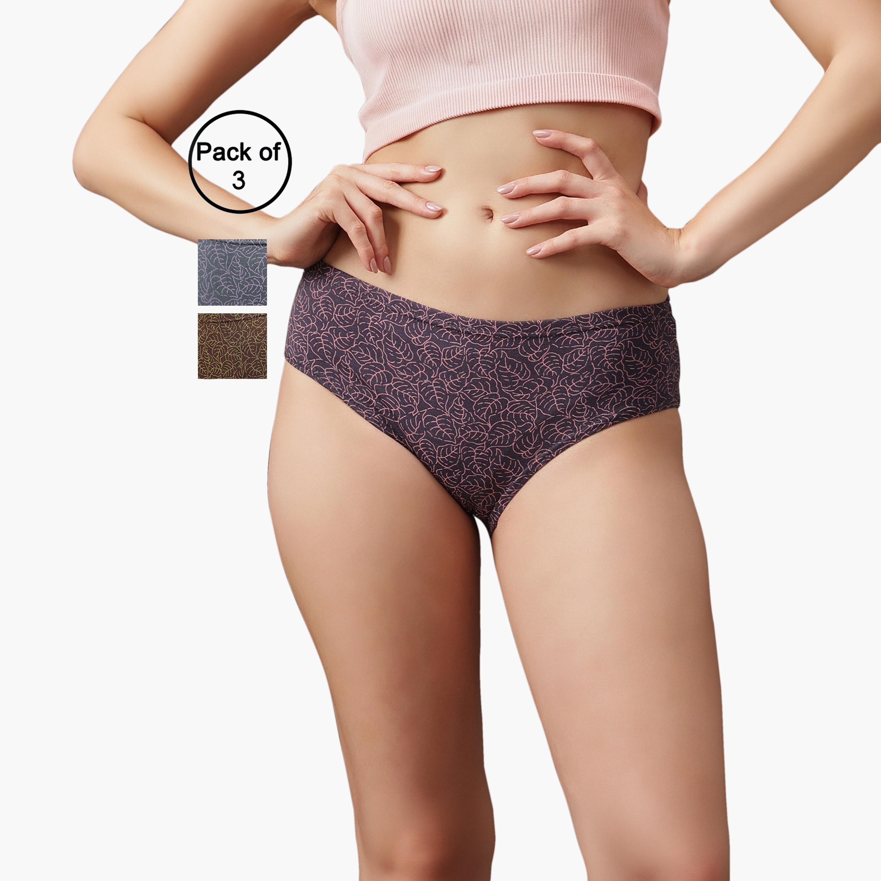 طقم سراويل داخلية قطن 100% بطبعة أوراق الشجر هيبستر ومطاط داخلي 3 قطع للنساء من كلوفيا-women-clothing-lingerie-panties-image-2