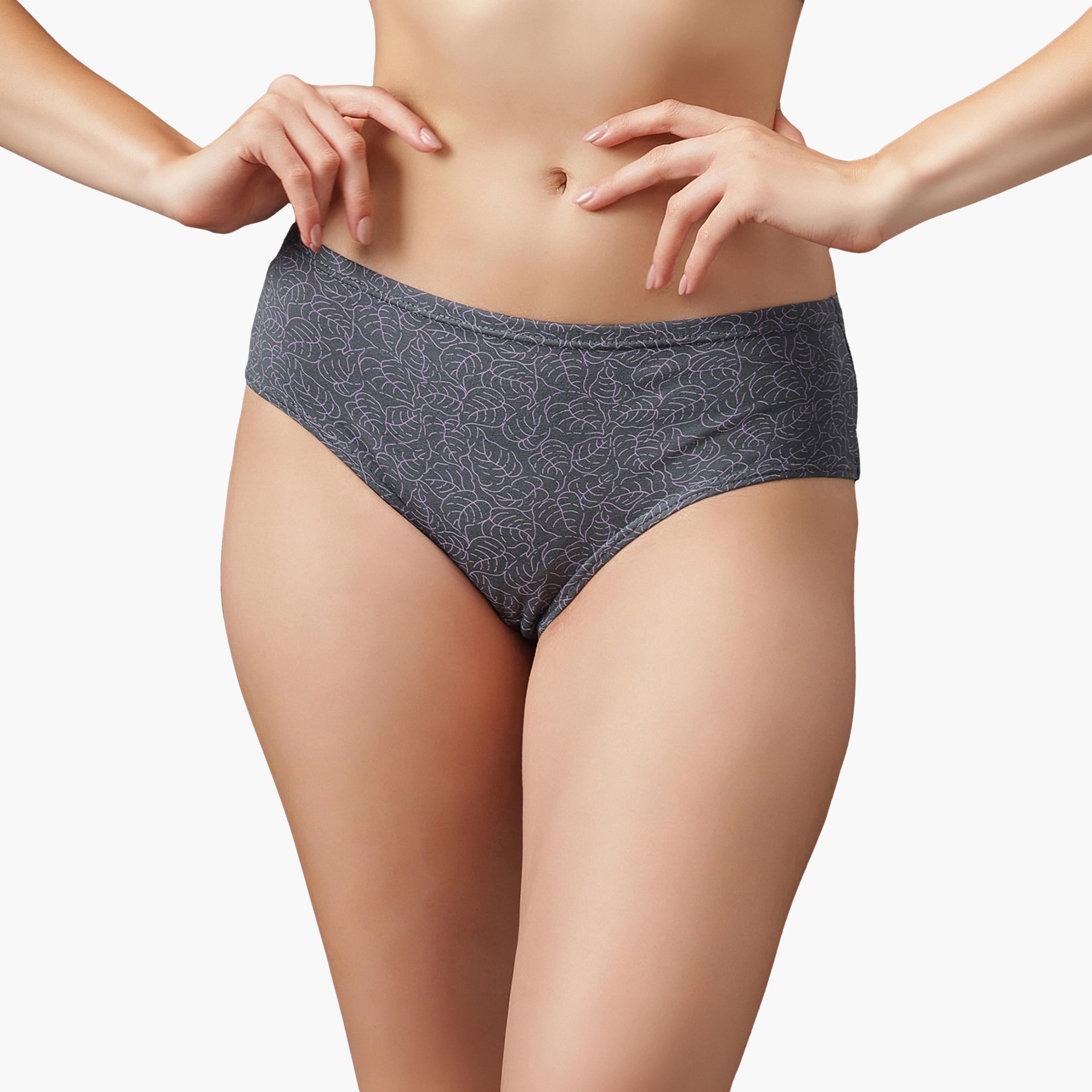 طقم سراويل داخلية قطن 100% بطبعة أوراق الشجر هيبستر ومطاط داخلي 3 قطع للنساء من كلوفيا-women-clothing-lingerie-panties-image-3