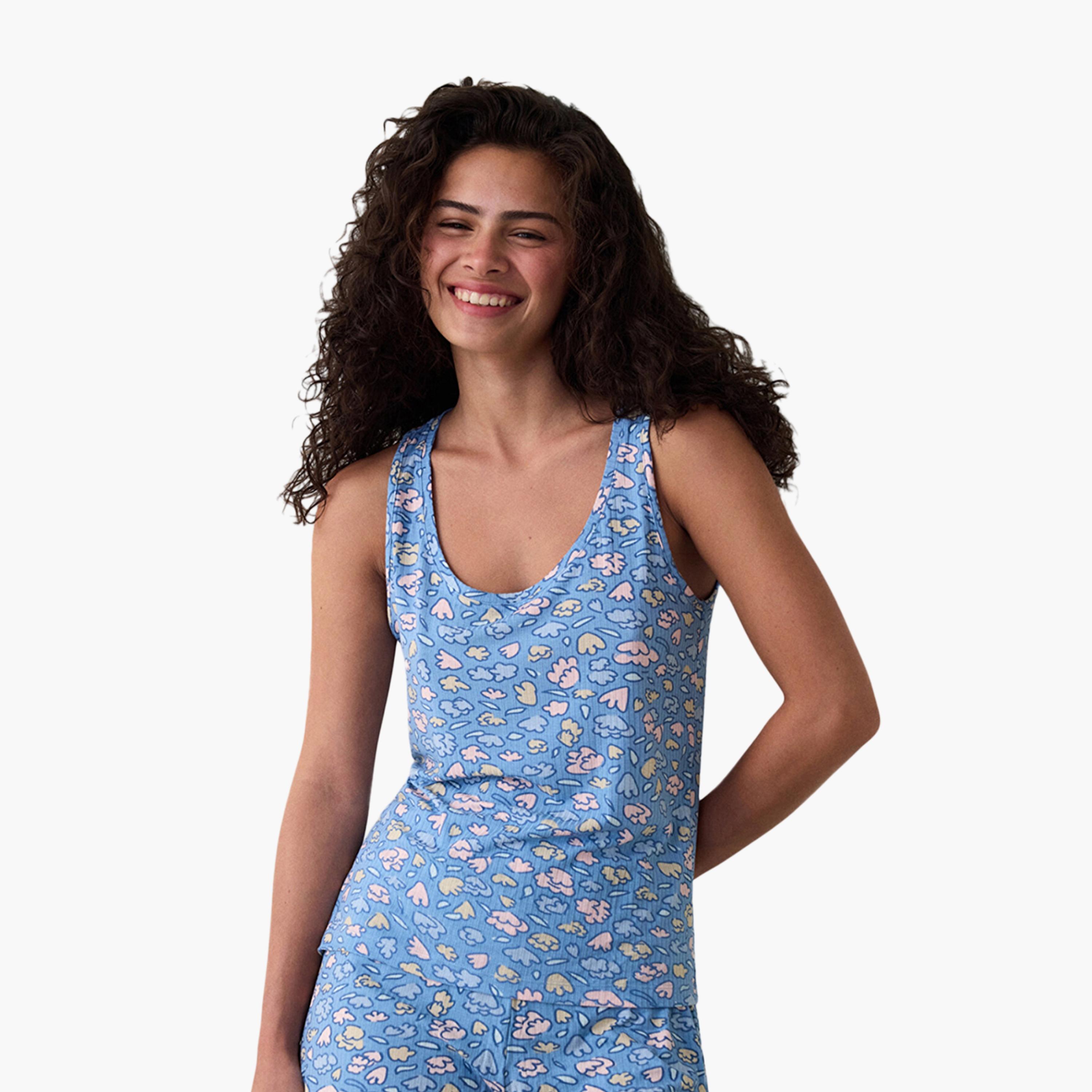 طقم نسائي مطبوع من توب وشورت من بينتي-women-clothing-nightwear-pyjamas-shortsets-image-4