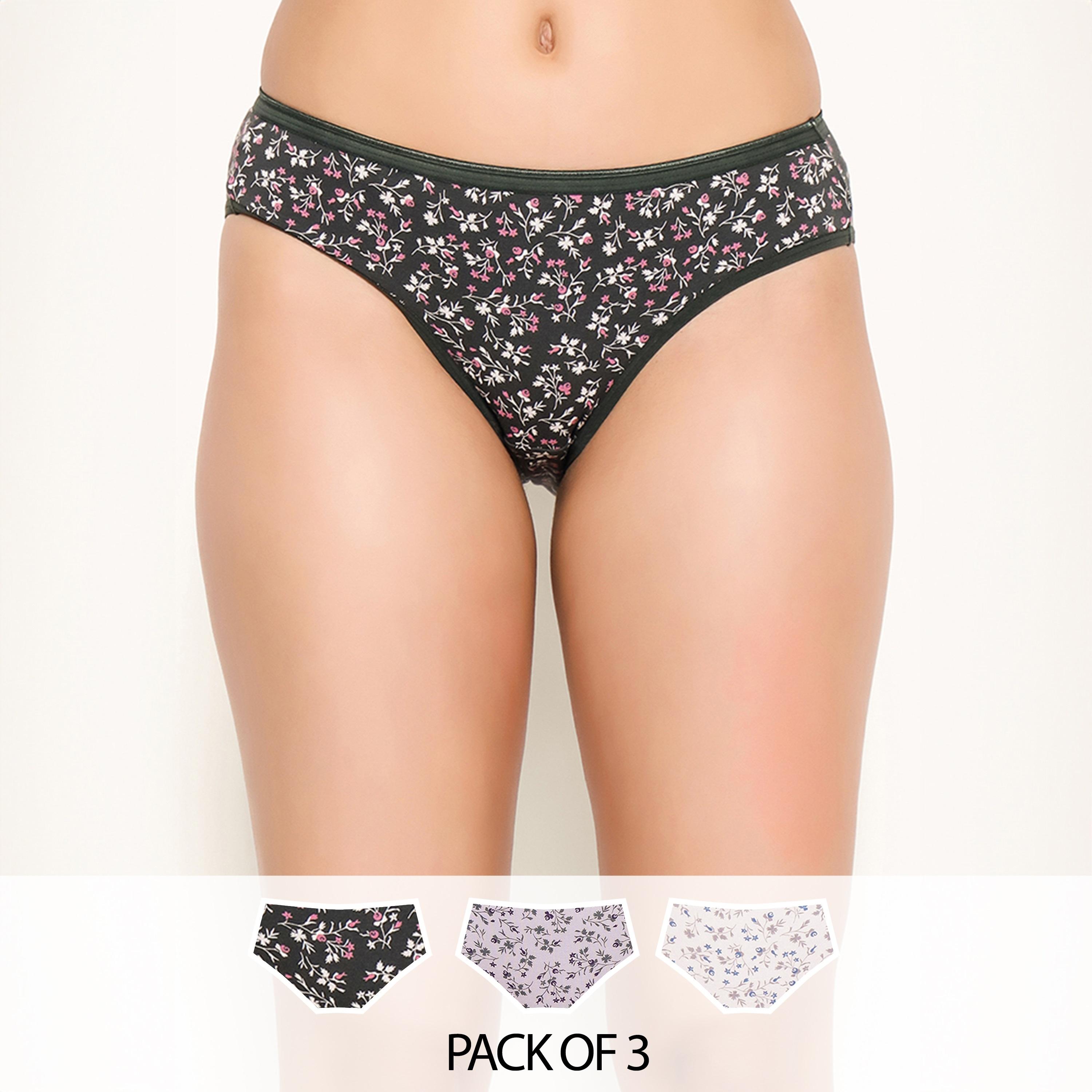 Clovia Pack of 3 Low Waist Leaf Print Women's Bikini Panties - Cotton-women-clothing-lingerie-panties-image-1