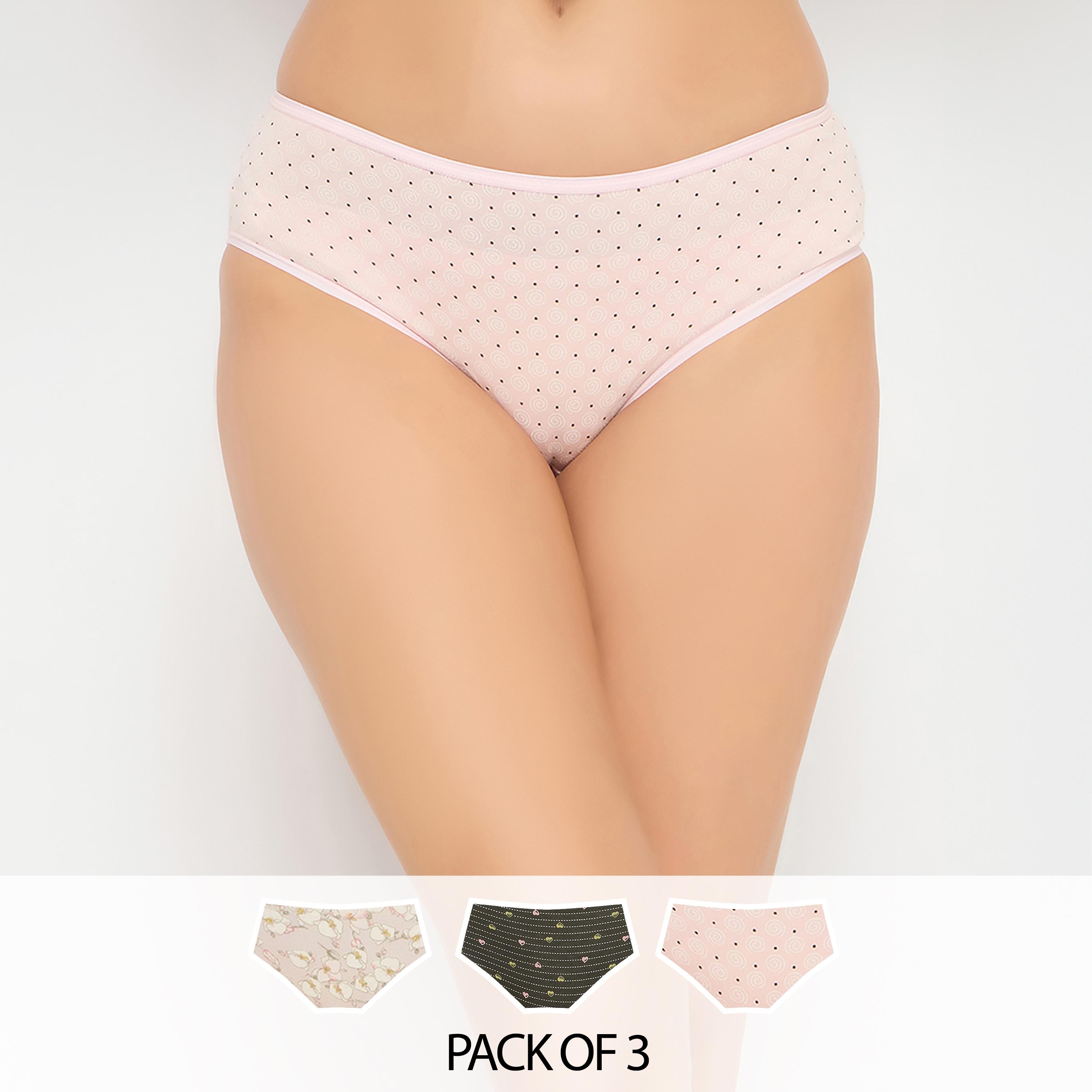 مجموعة من 3 سراويل داخلية هيبستر نسائية مطبوعة بخصر متوسط من كلوفيا - قطن-women-clothing-lingerie-panties-image-1