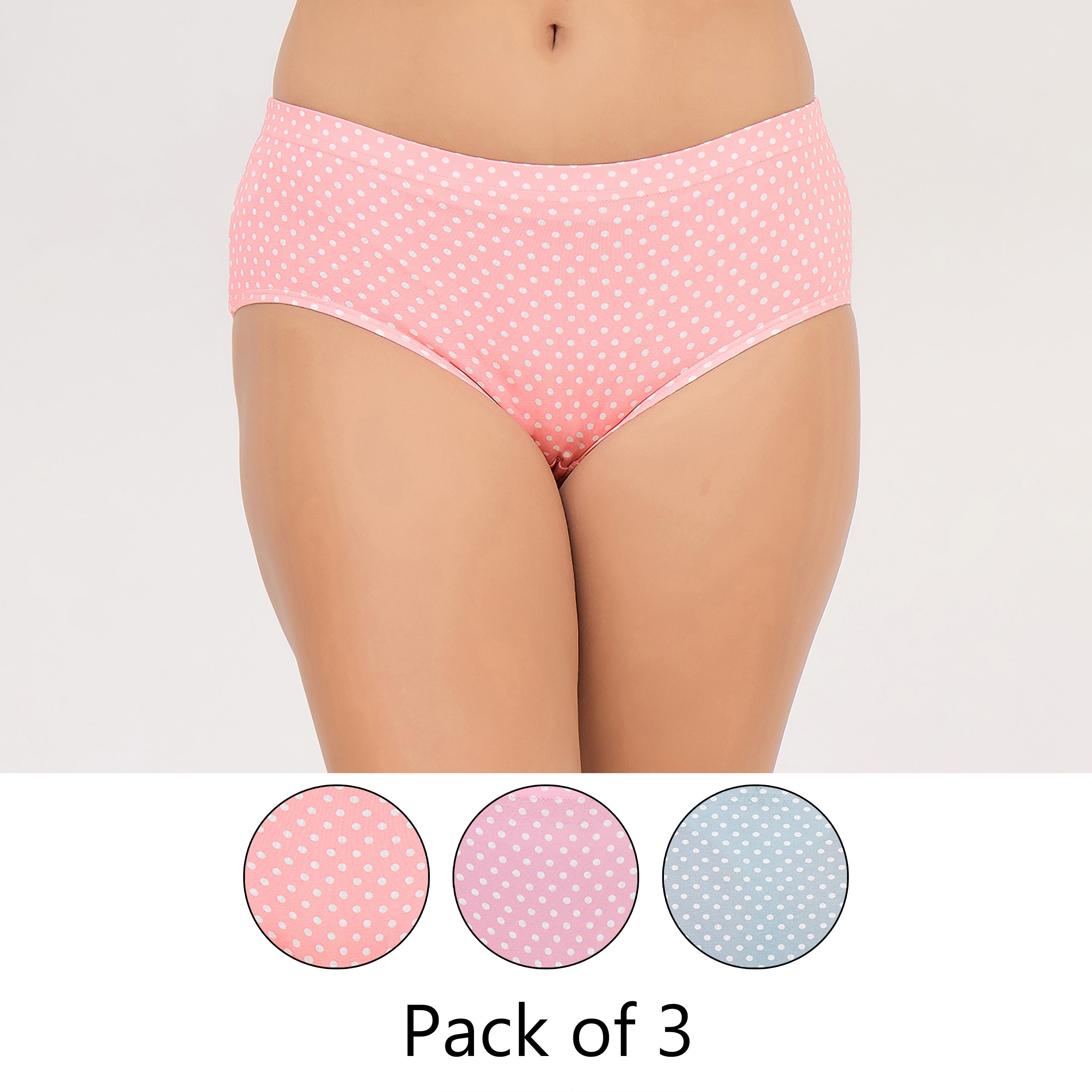 طقم سراويل داخلية قطن بولكا دوت هيبستر ومطاط داخلي 3 قطع للنساء من كلوفيا-women-clothing-lingerie-panties-image-1
