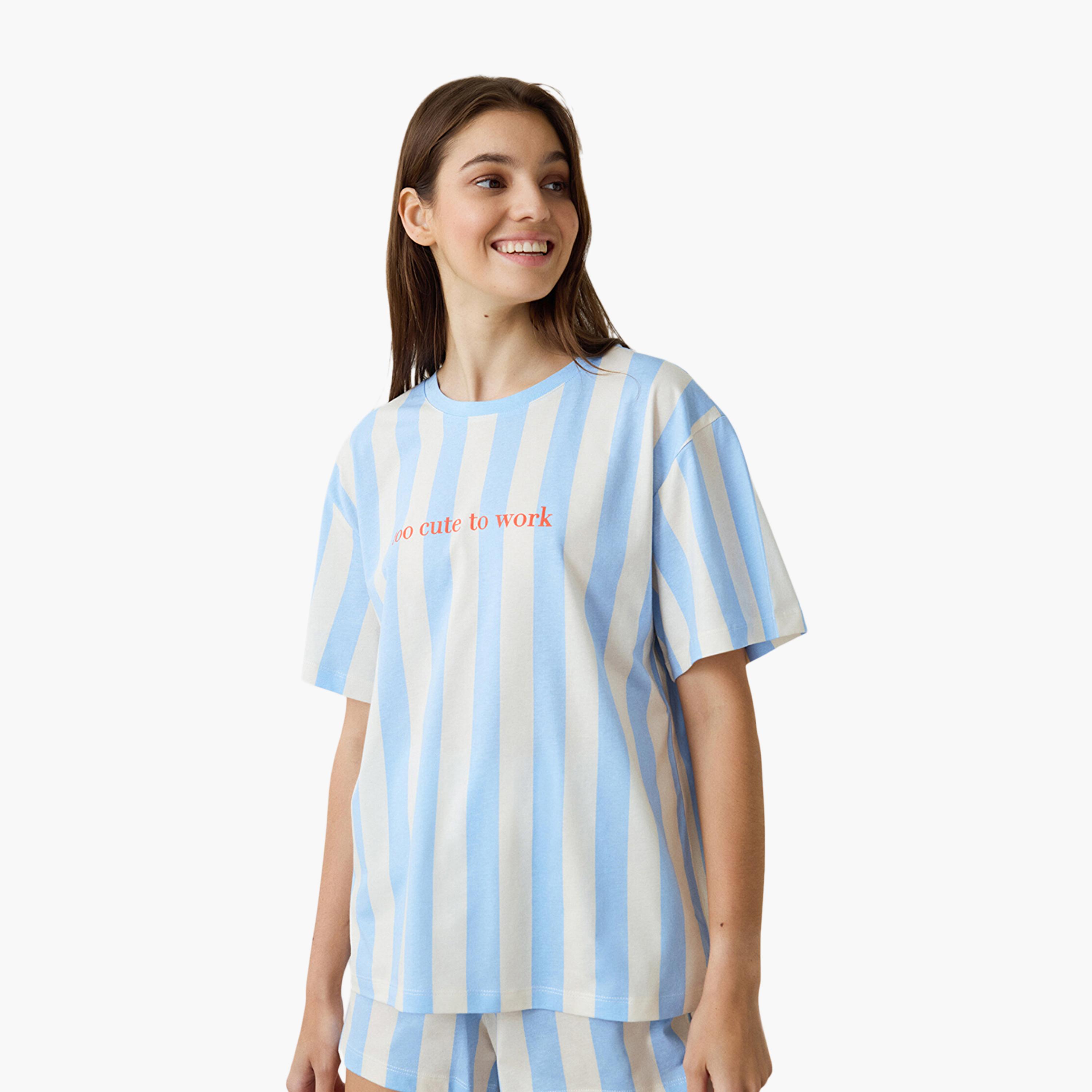 طقم تي شيرت وشورت نسائي مخطط من بينتي-women-clothing-nightwear-pyjamas-shortsets-image-3