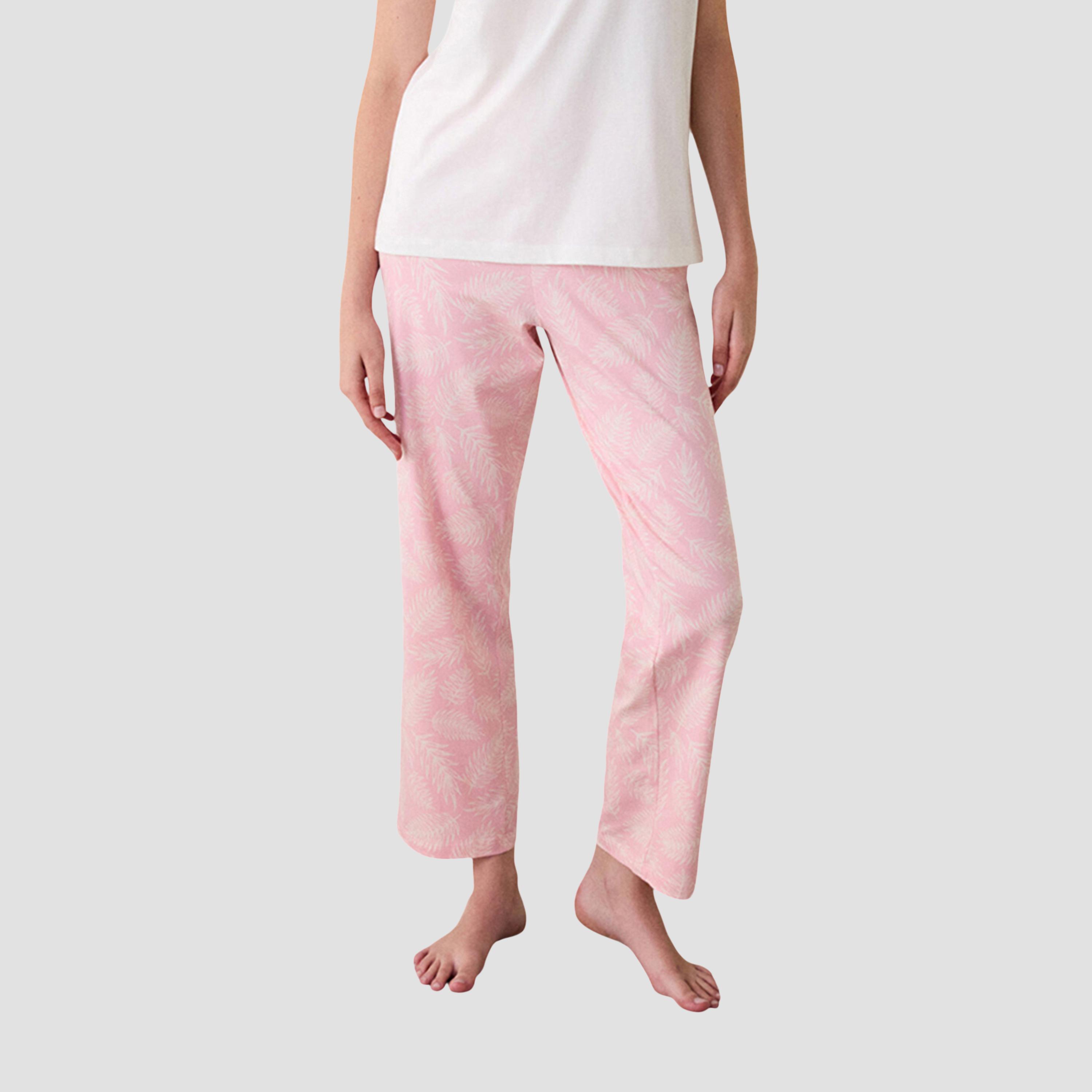 طقم تي شيرت وبيجامة نسائي بطبعة نباتية من بينتي-women-clothing-nightwear-pyjamas-longsets-image-3