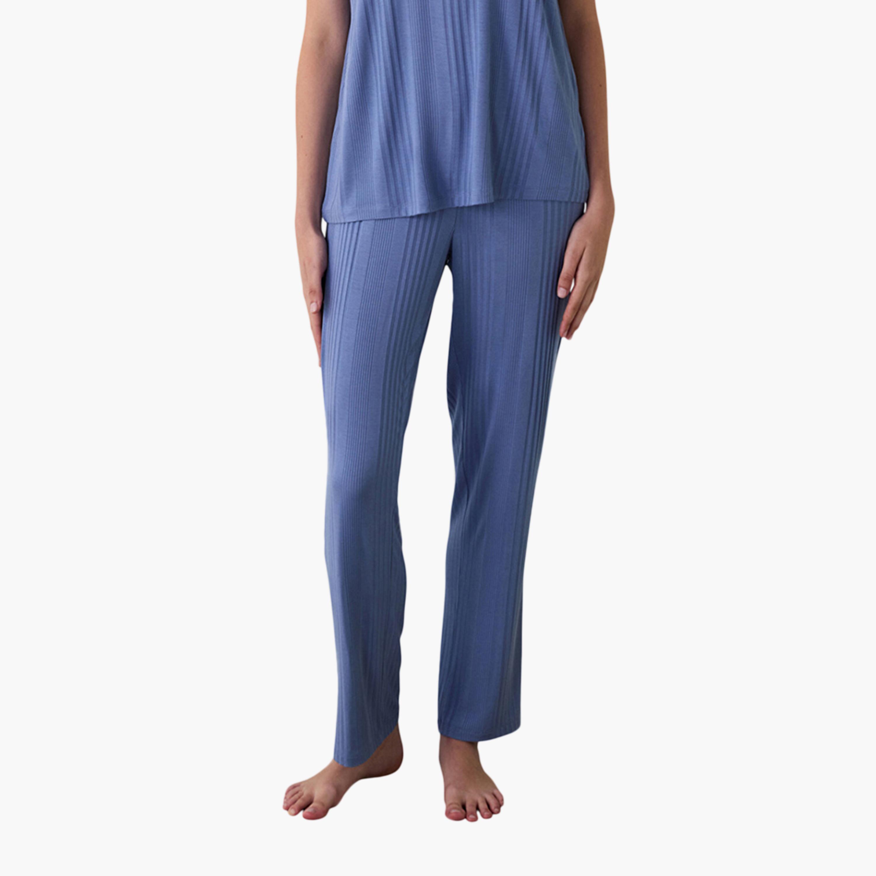 طقم تي شيرت وبيجامة نسائي مخطط من بينتي-women-clothing-nightwear-pyjamas-longsets-image-3