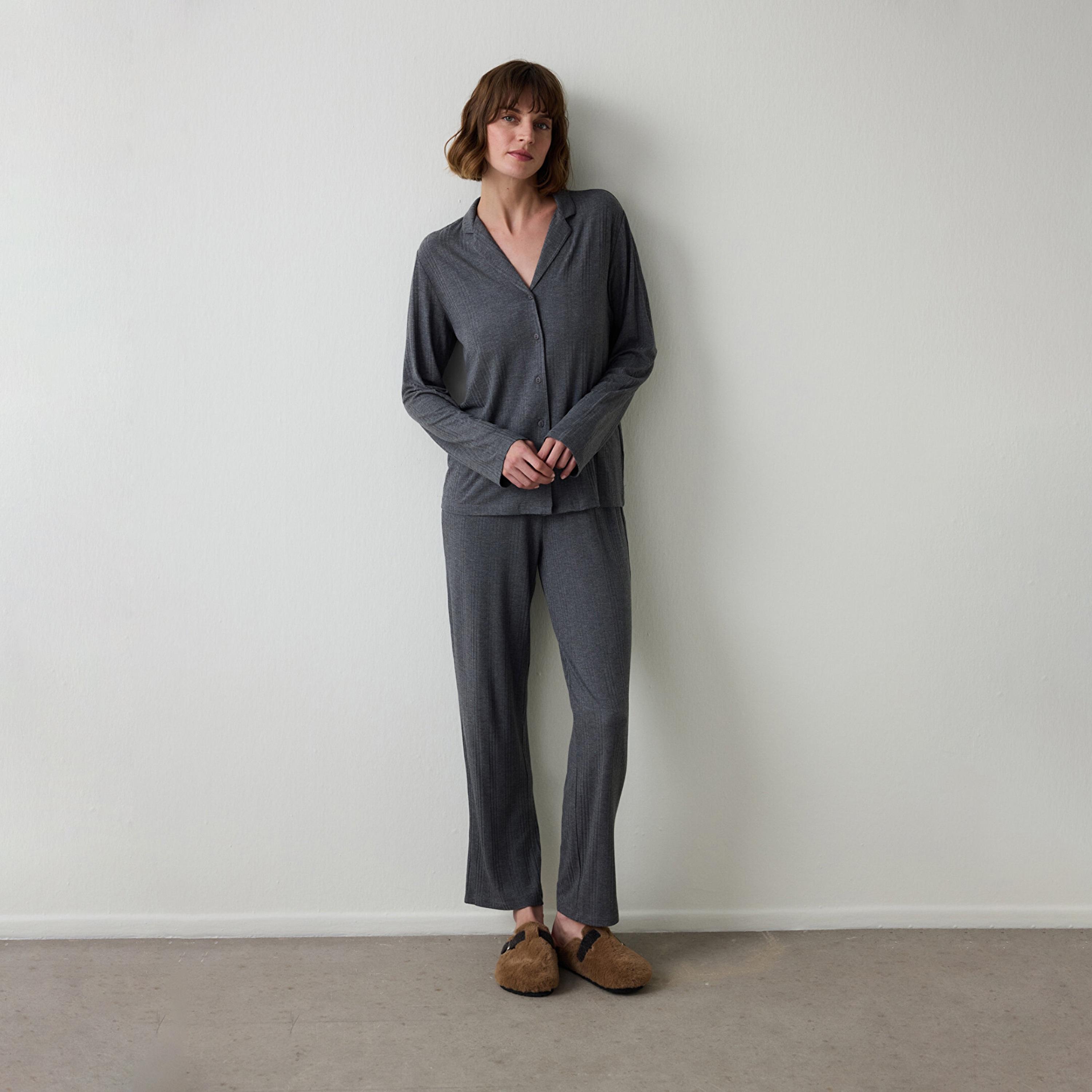 Penti Textured Cotton Women's Shirt & Pyjama Set-women-clothing-nightwear-pyjamas-longsets-image-1