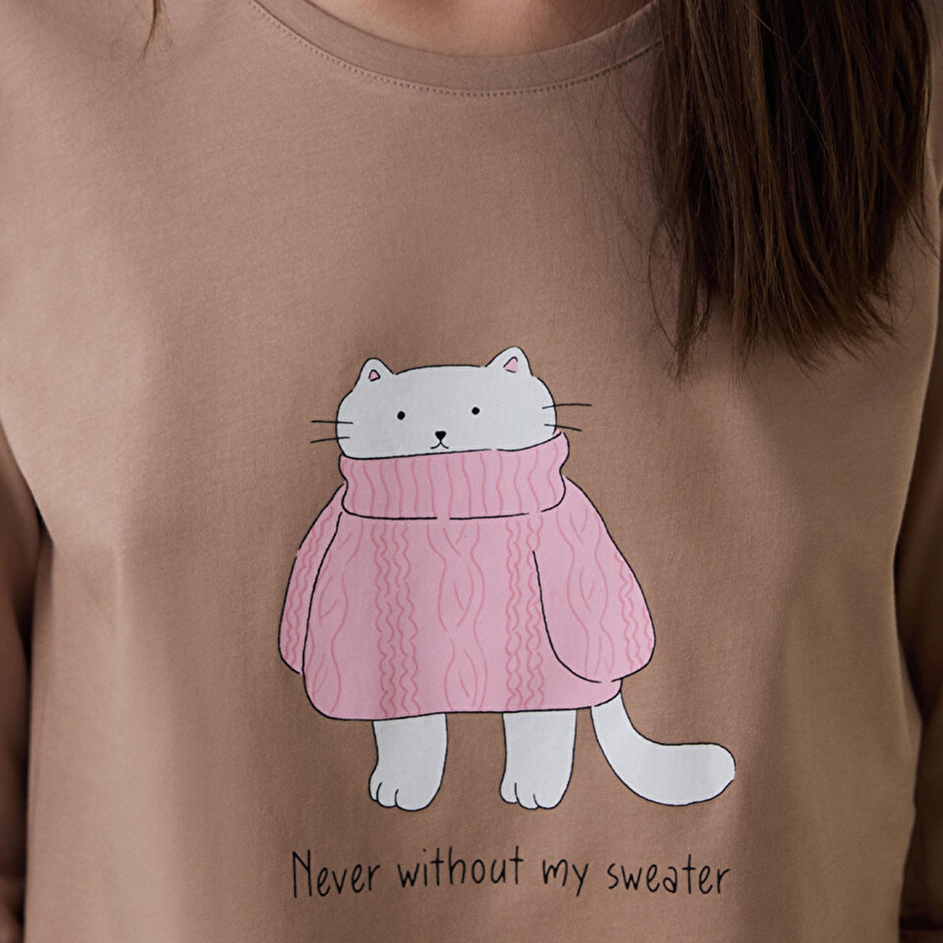Penti Graphic Print Cotton Women's T-Shirt & Pyjama Set-women-clothing-nightwear-pyjamas-longsets-image-3