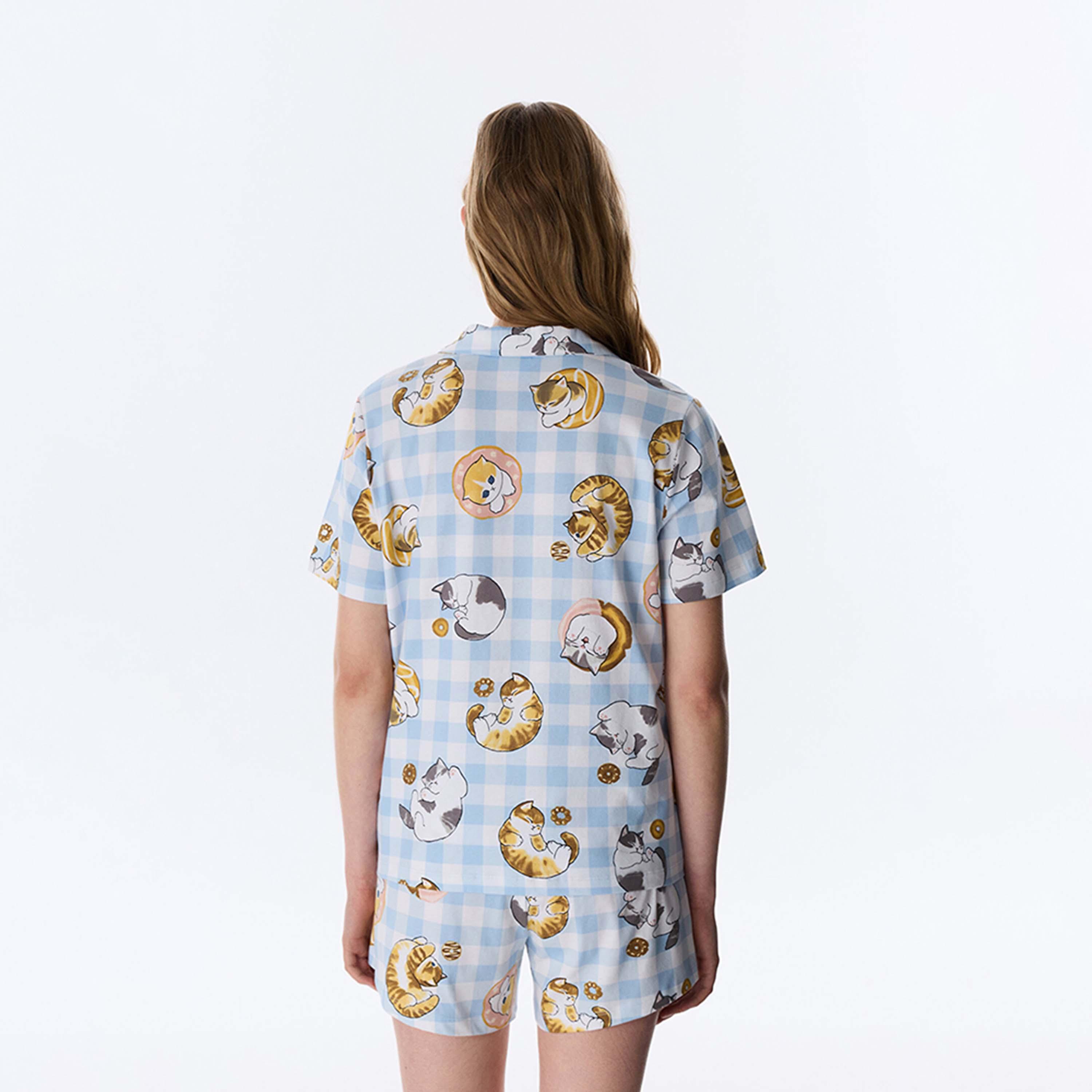 طقم بيجامة قميص وشورت كاروهات للنساء من بينتي-women-clothing-nightwear-pyjamas-shortsets-image-2