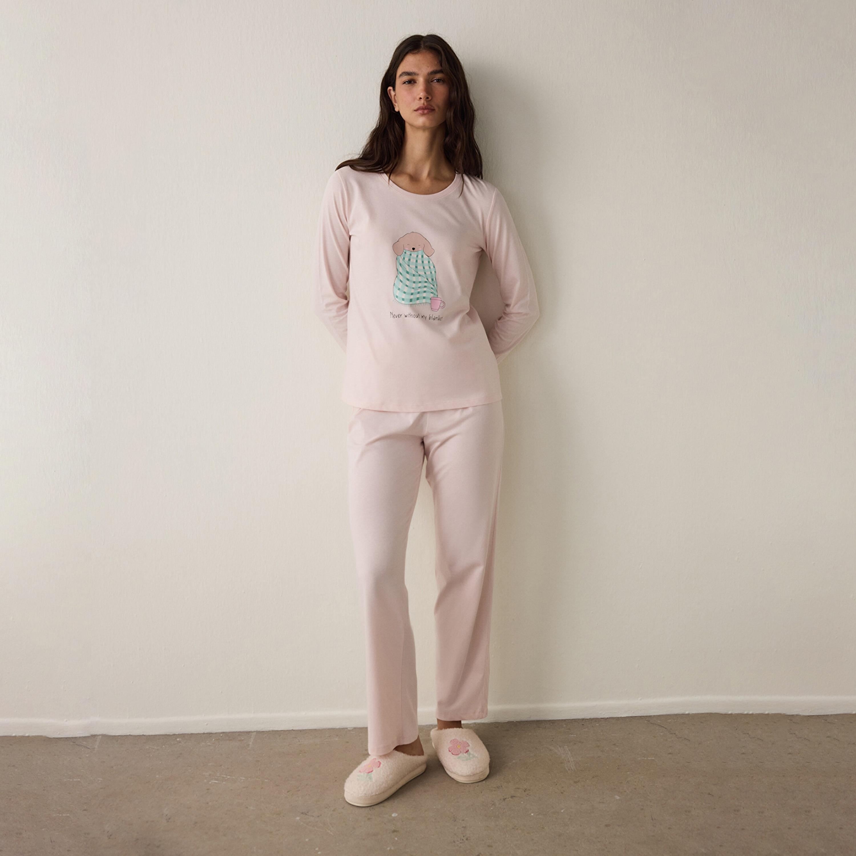 Penti Graphic Print Cotton Blanket Slogan Women's T-Shirt & Pyjama Set-women-clothing-nightwear-pyjamas-longsets-image-1