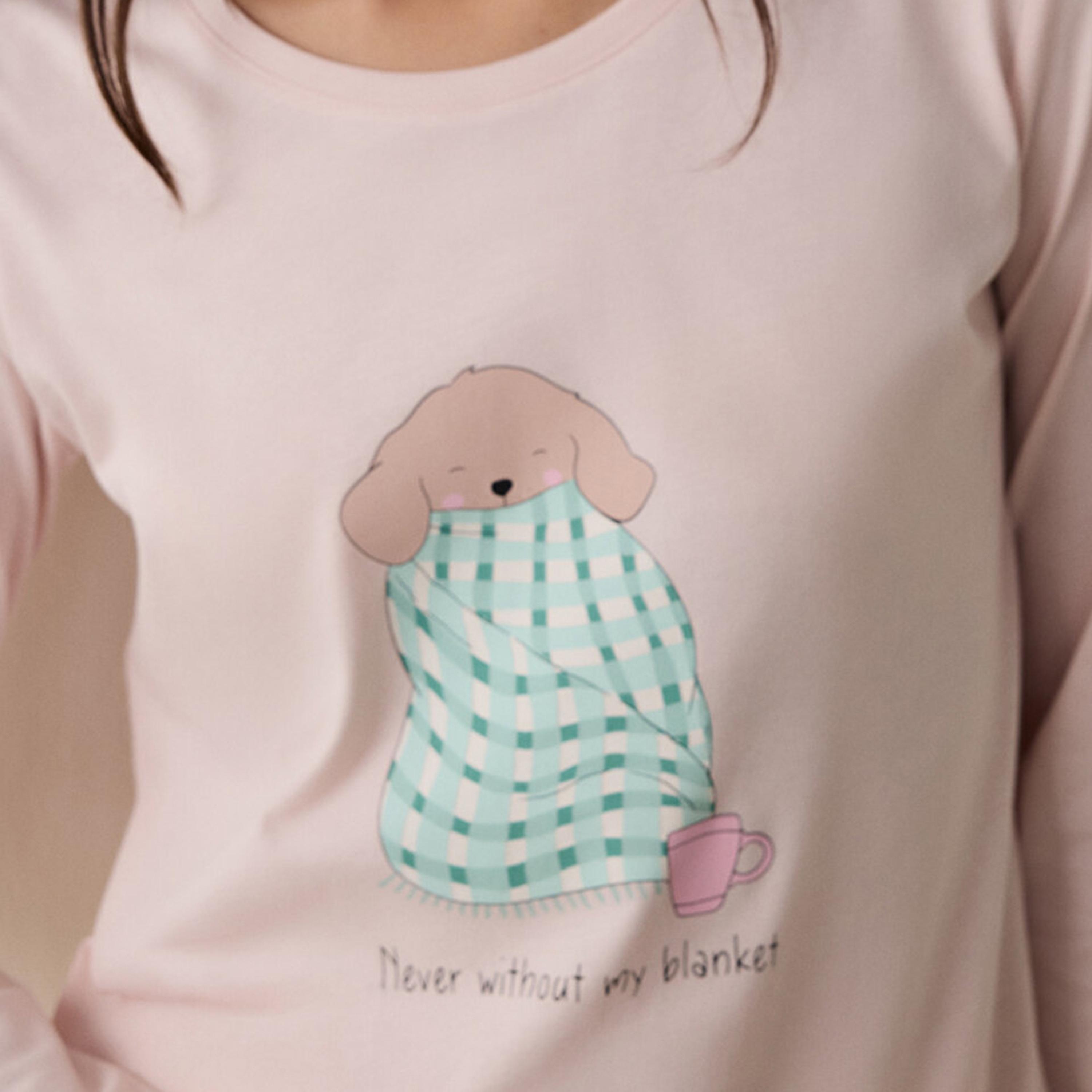 Penti Graphic Print Cotton Blanket Slogan Women's T-Shirt & Pyjama Set-women-clothing-nightwear-pyjamas-longsets-image-3