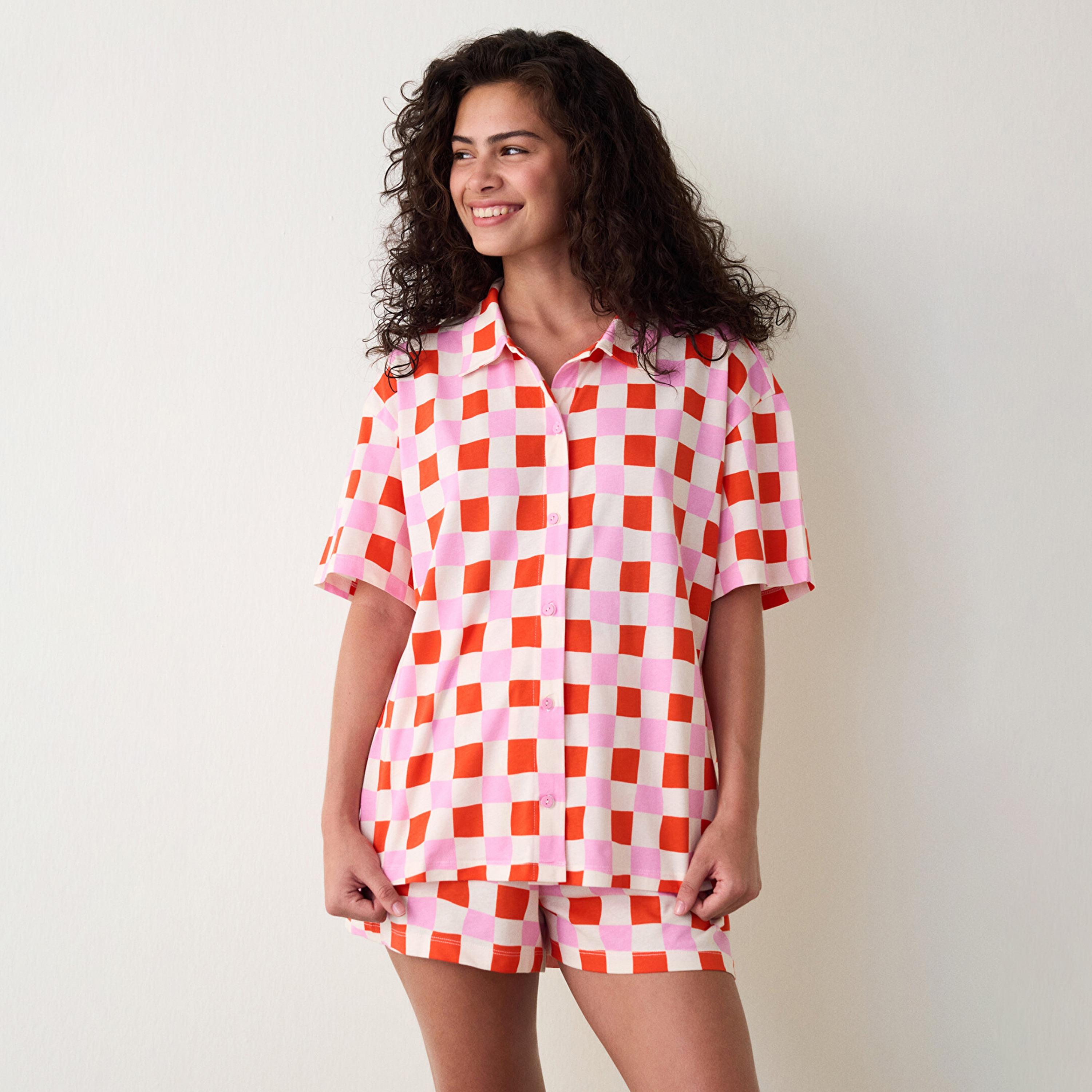 Penti Checked Cotton Women's Shirt & Shorts Set-women-clothing-nightwear-pyjamas-shortsets-image-1