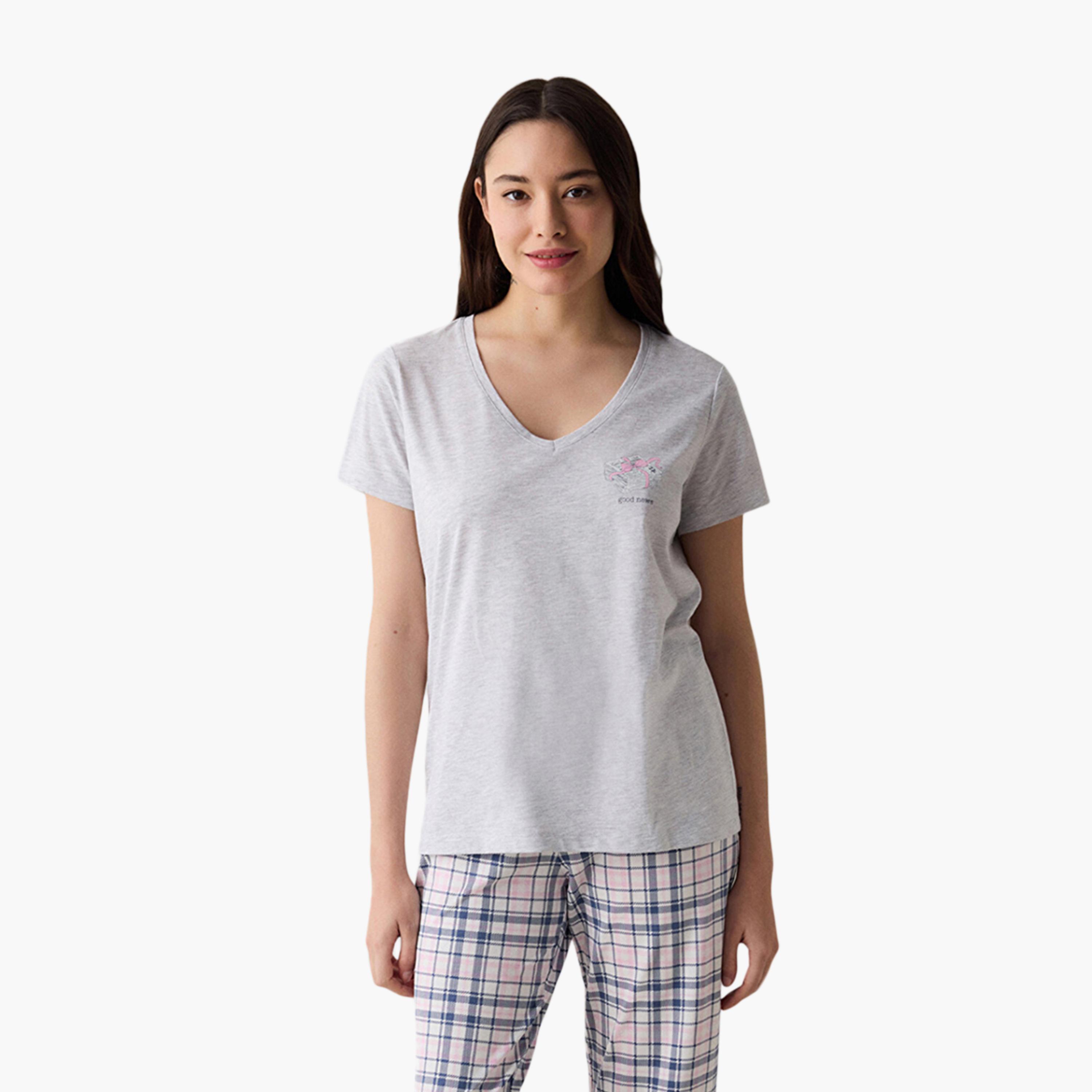 Penti Checked Women's T-Shirt and Pyjama Set-women-clothing-nightwear-pyjamas-longsets-image-2