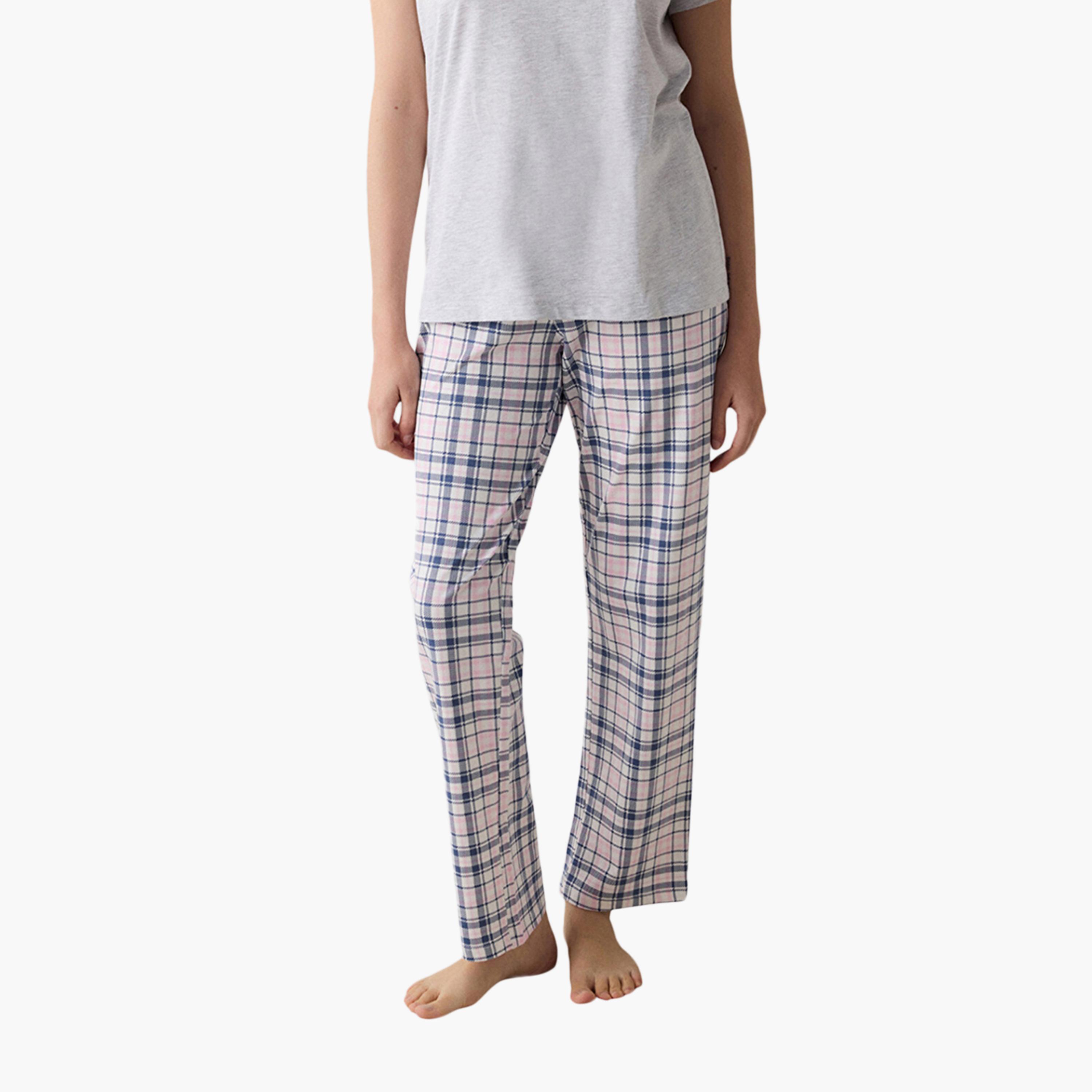 Penti Checked Women's T-Shirt and Pyjama Set-women-clothing-nightwear-pyjamas-longsets-image-3