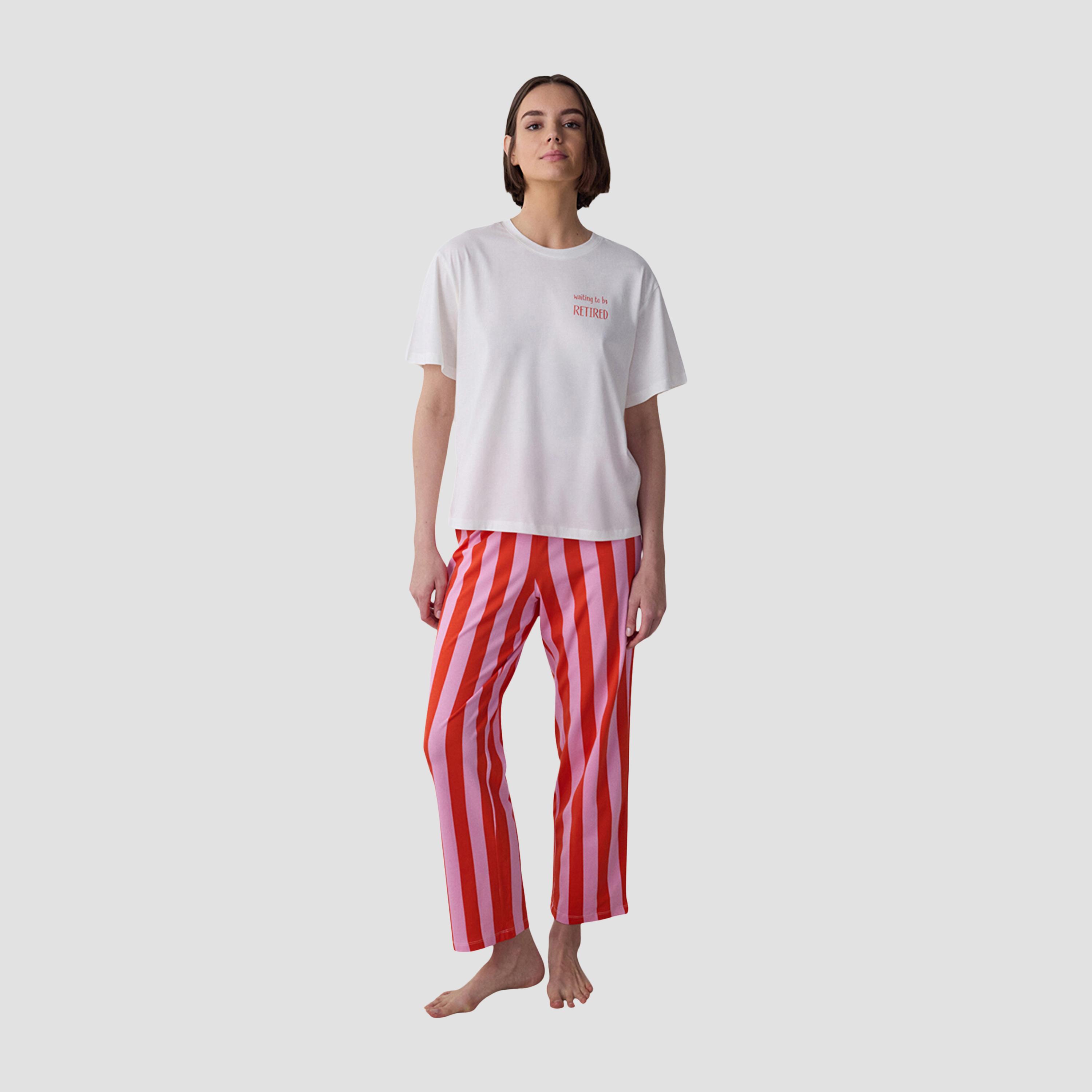 Penti Striped Women's T-Shirt and Pyjama Set-women-clothing-nightwear-pyjamas-longsets-image-1