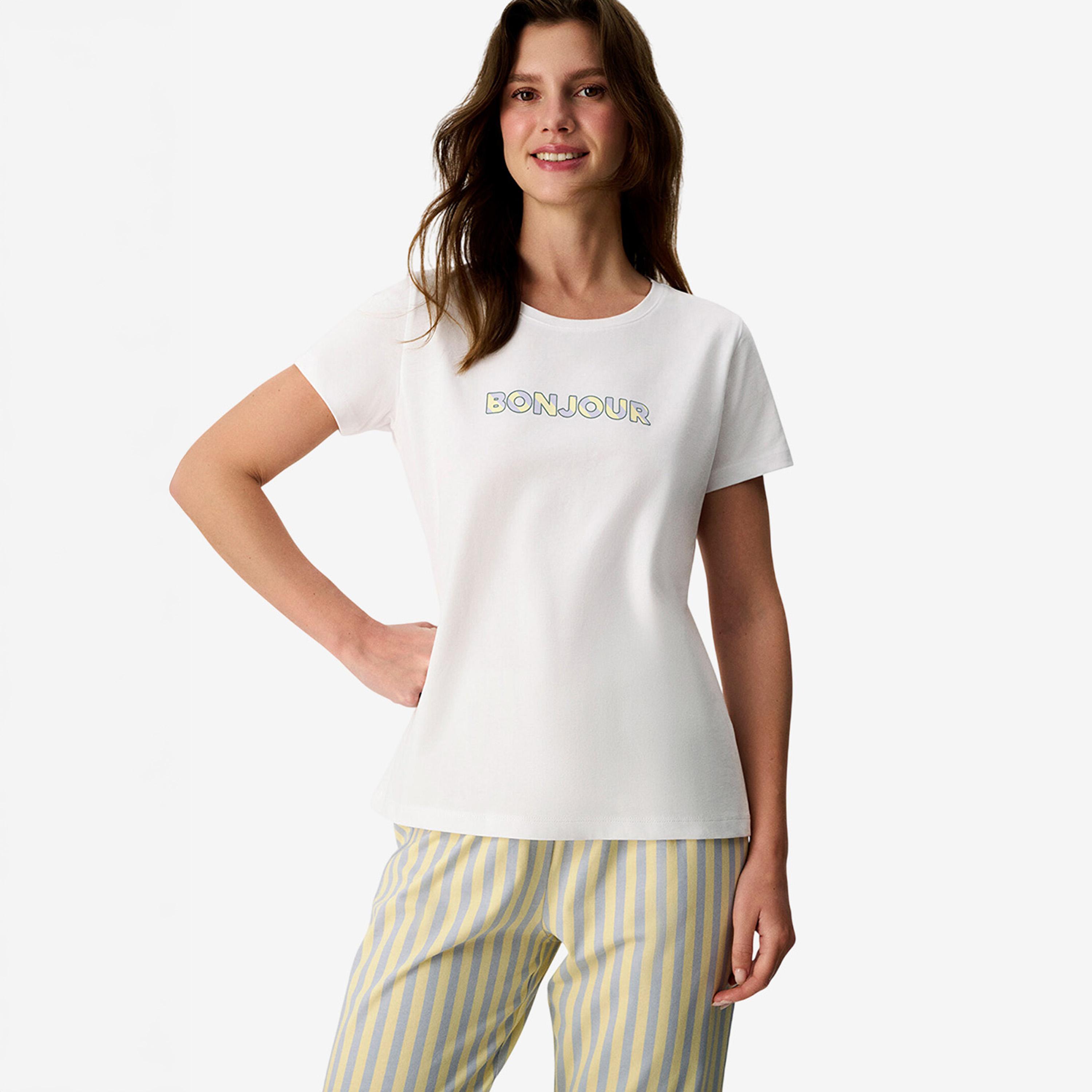 Penti Women's Striped Crew Neck T-Shirt & Pyjama Set-women-clothing-nightwear-pyjamas-longsets-image-3