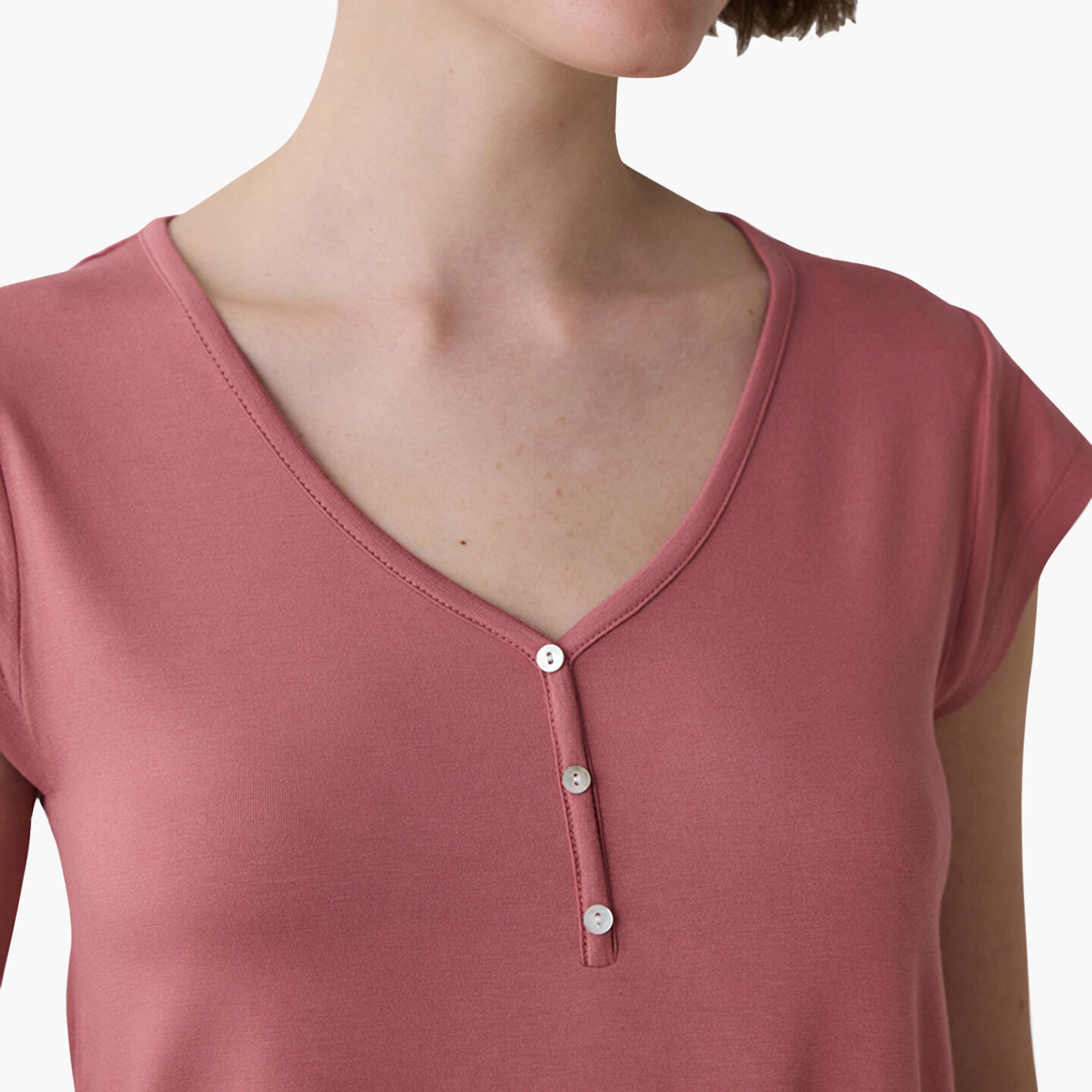 طقم نسائي من توب وبنطال كابري بطبعة زهور من بينتي-women-clothing-nightwear-pyjamas-longsets-image-6