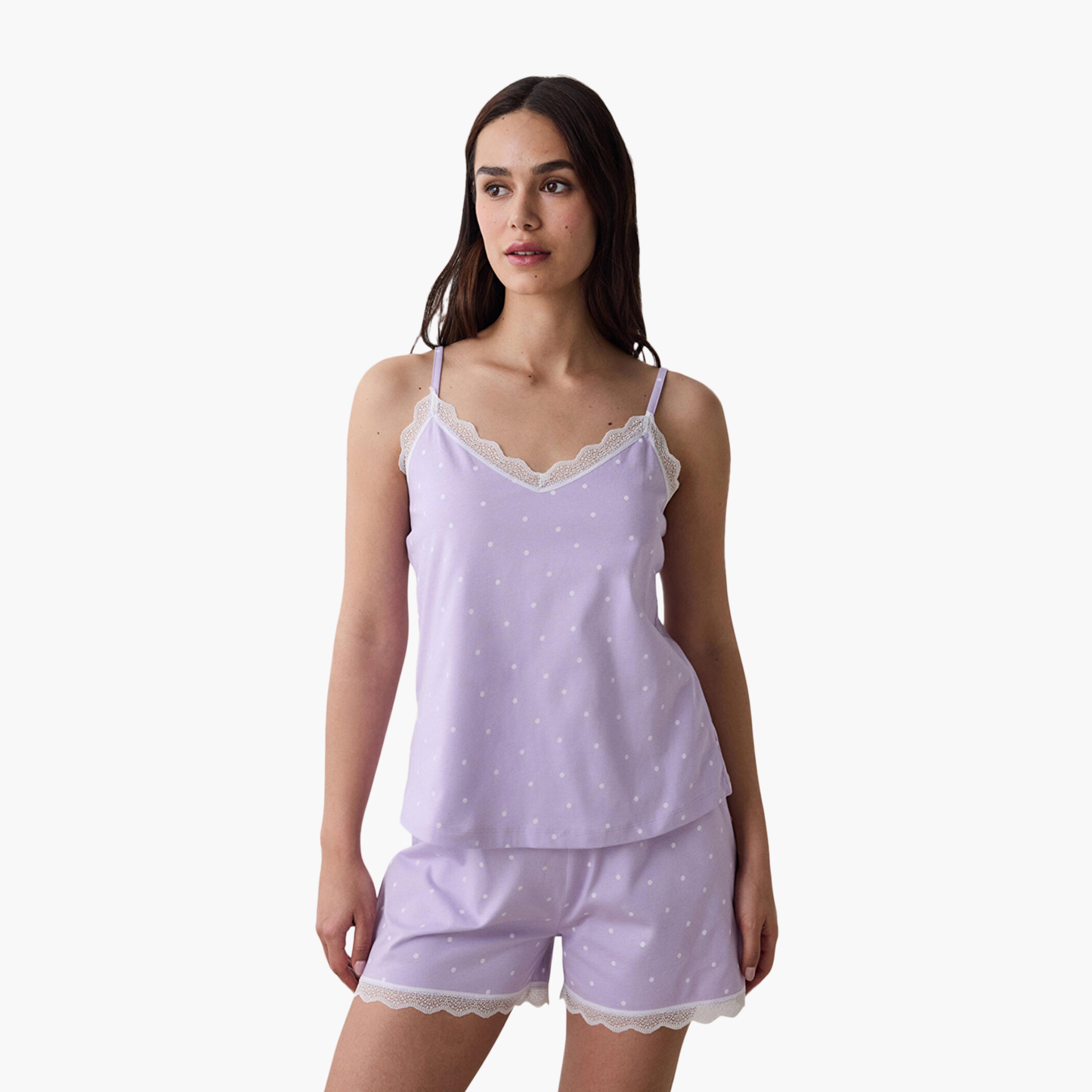 طقم بلوزة وشورت نسائي بولكا دوت من بينتي-women-clothing-nightwear-pyjamas-shortsets-image-7