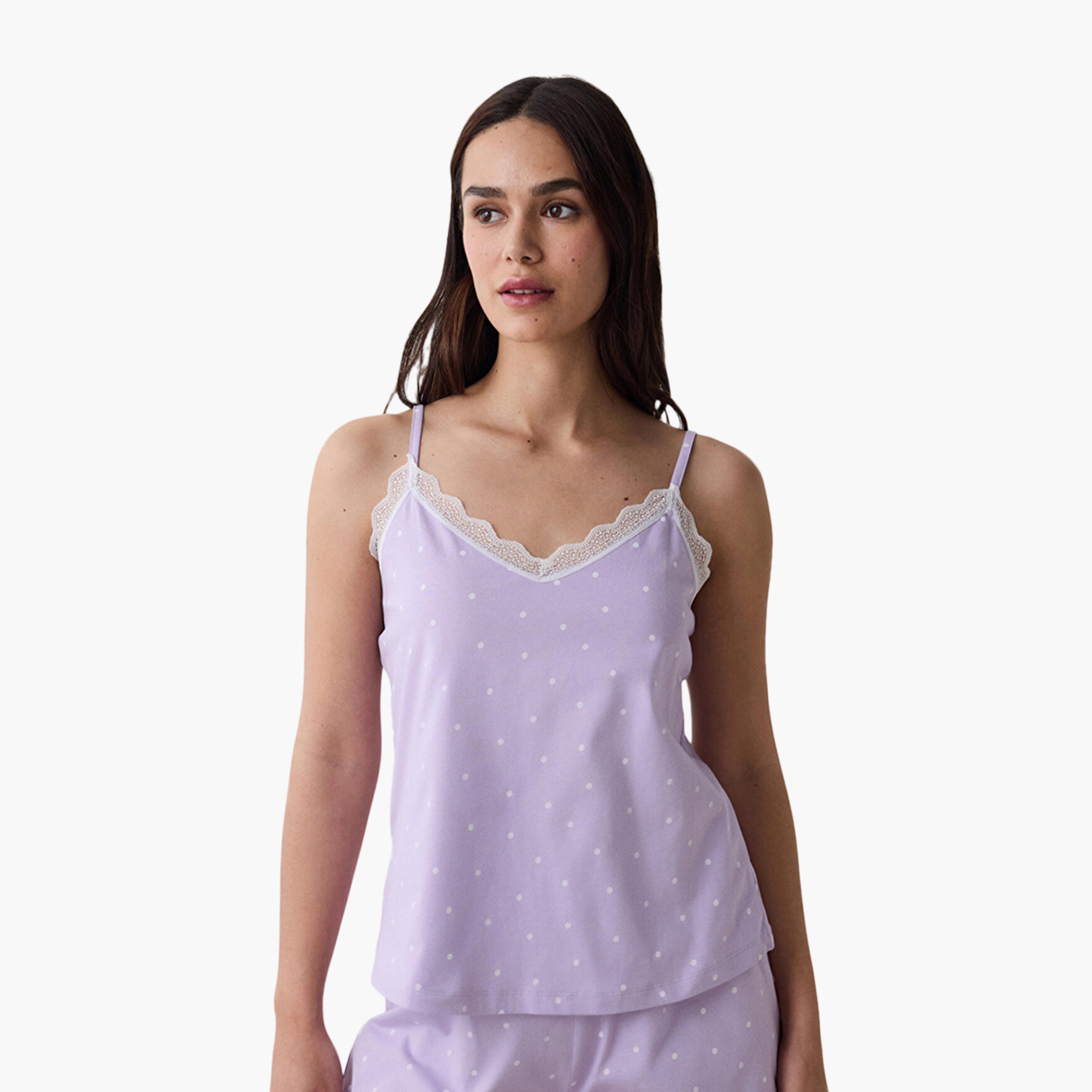 طقم بلوزة وشورت نسائي بولكا دوت من بينتي-women-clothing-nightwear-pyjamas-shortsets-image-6