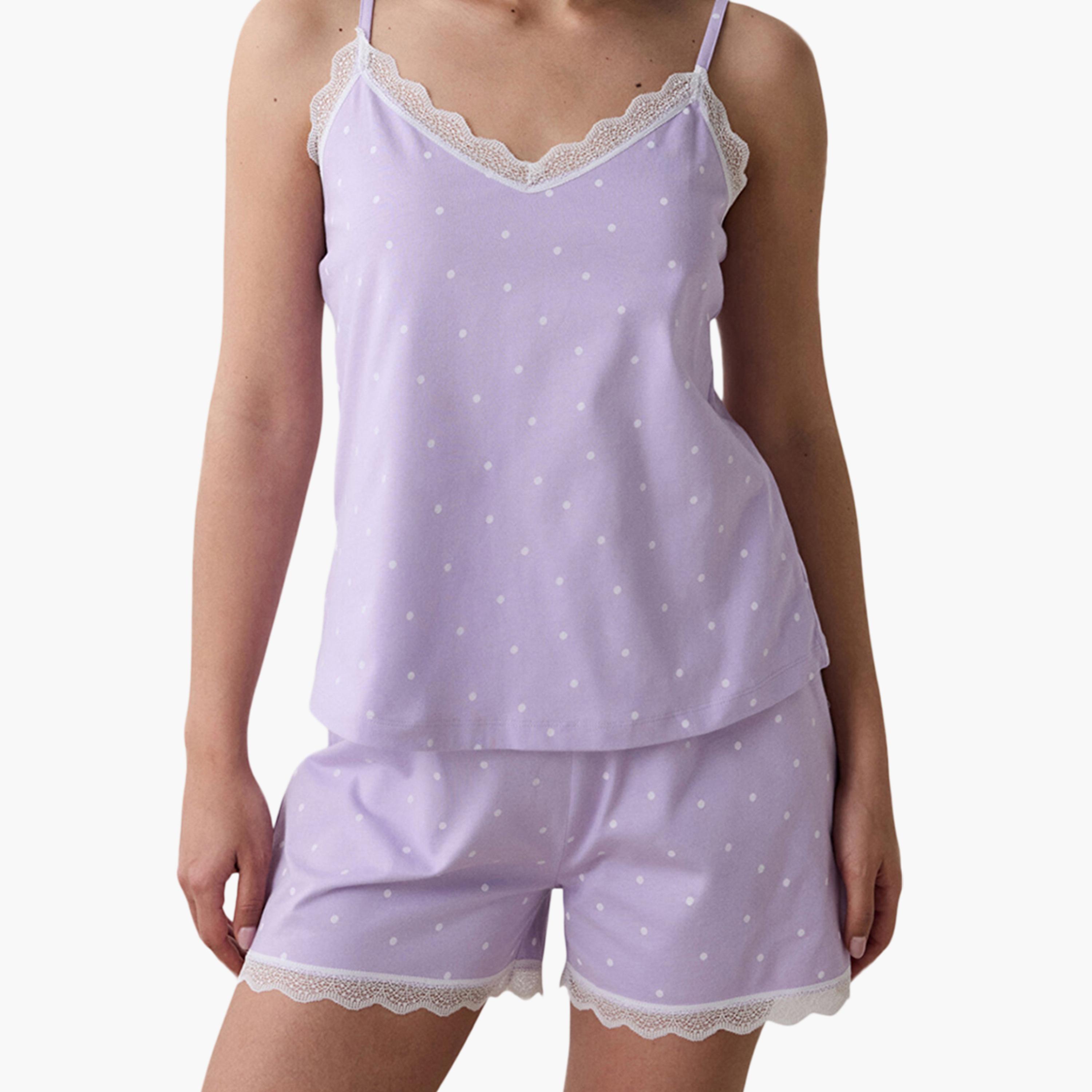 طقم بلوزة وشورت نسائي بولكا دوت من بينتي-women-clothing-nightwear-pyjamas-shortsets-image-5