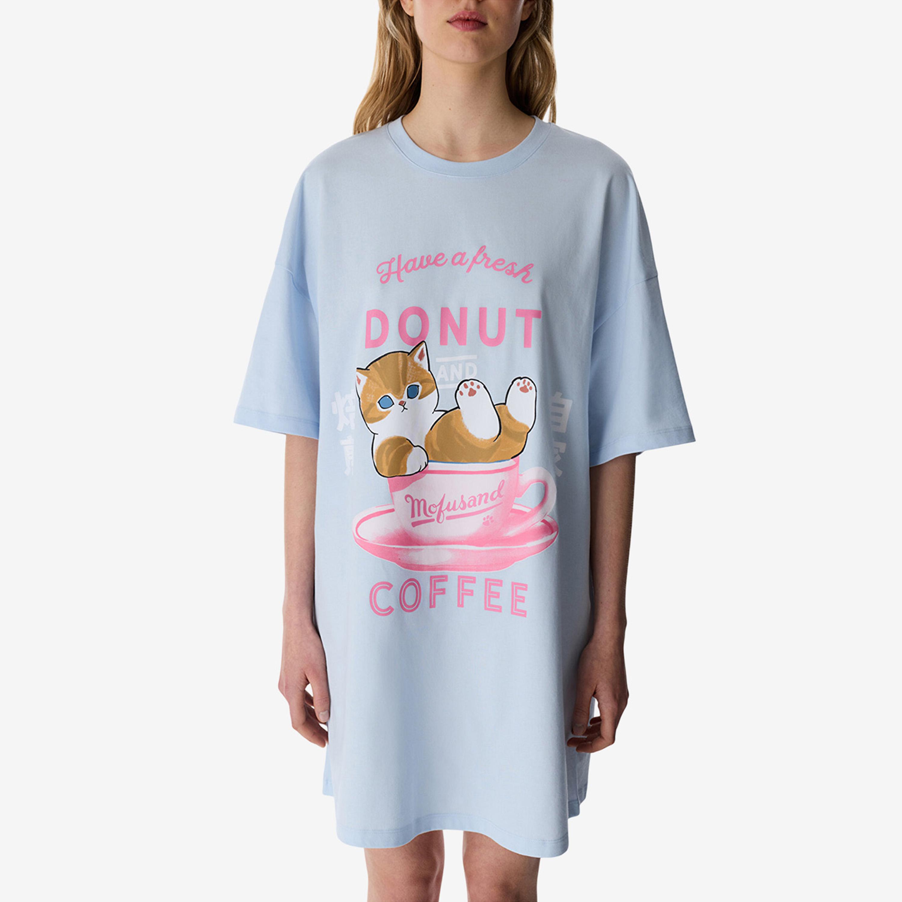 قميص نوم حريمي بأكمام قصيرة وفتحة رقبة مستديرة وطبعة جرافيك من بينتي-women-clothing-nightwear-nighties-image-3