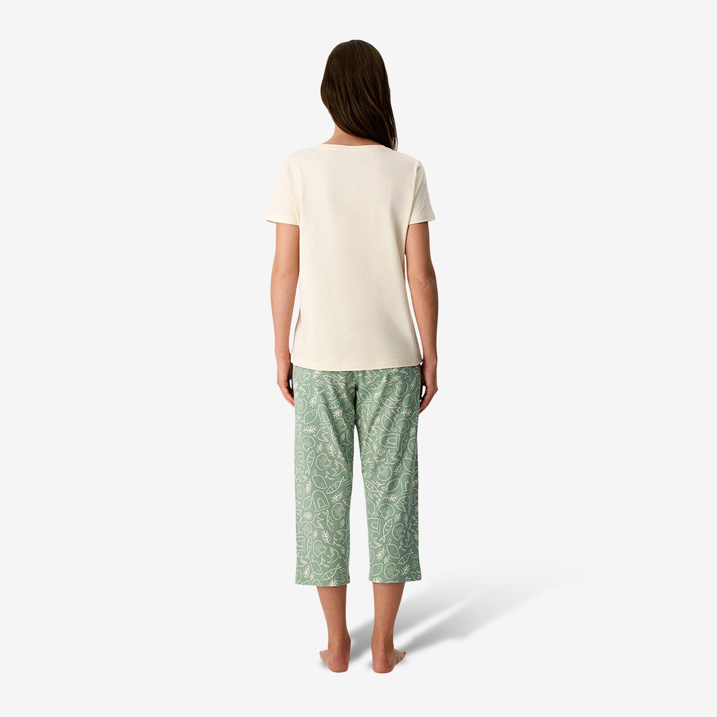 Penti Women's Printed V-Neck T-Shirt & Pyjama Set-women-clothing-nightwear-pyjamas-longsets-image-2