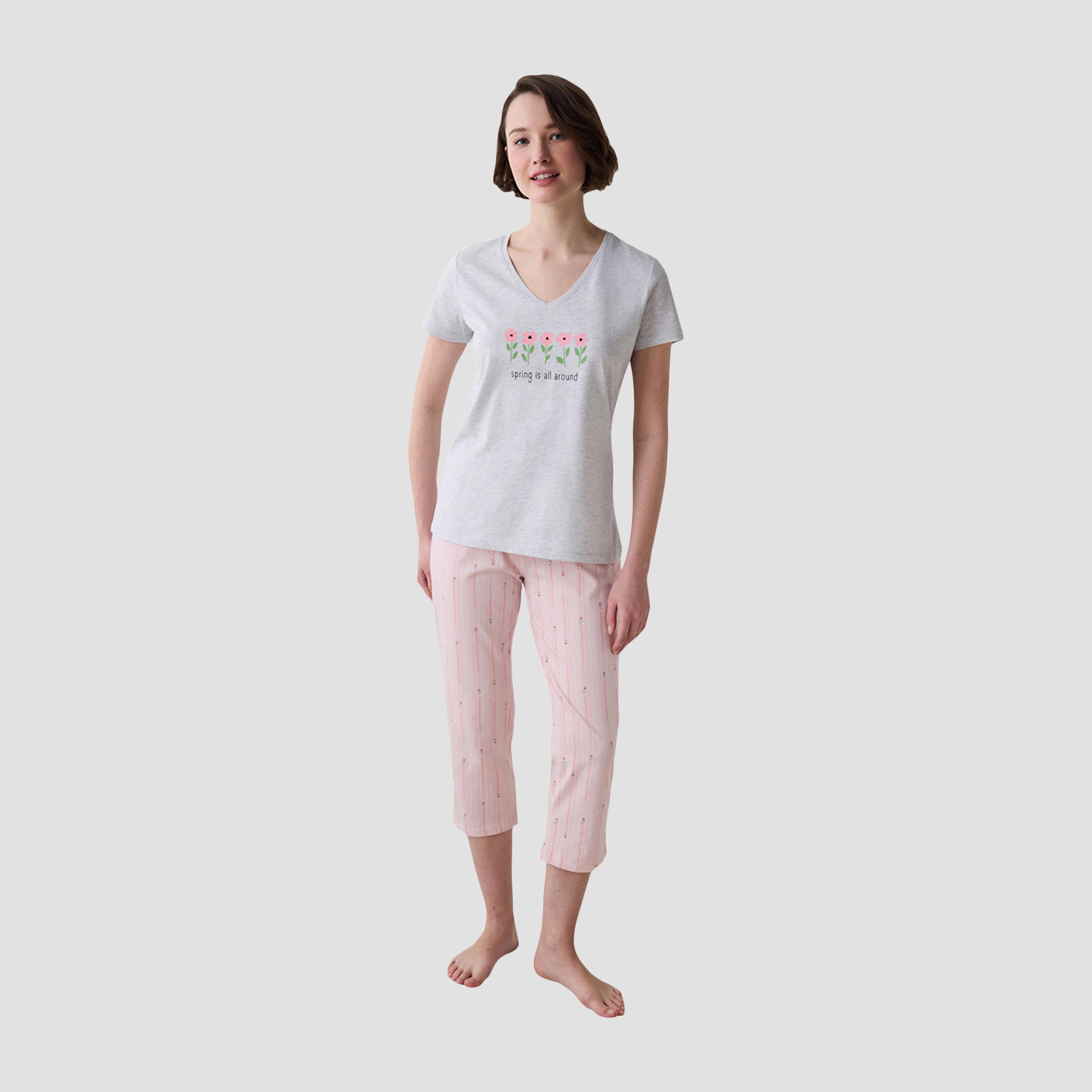 Penti Floral Print Women's T-Shirt and Capri Set-women-clothing-nightwear-pyjamas-longsets-image-1