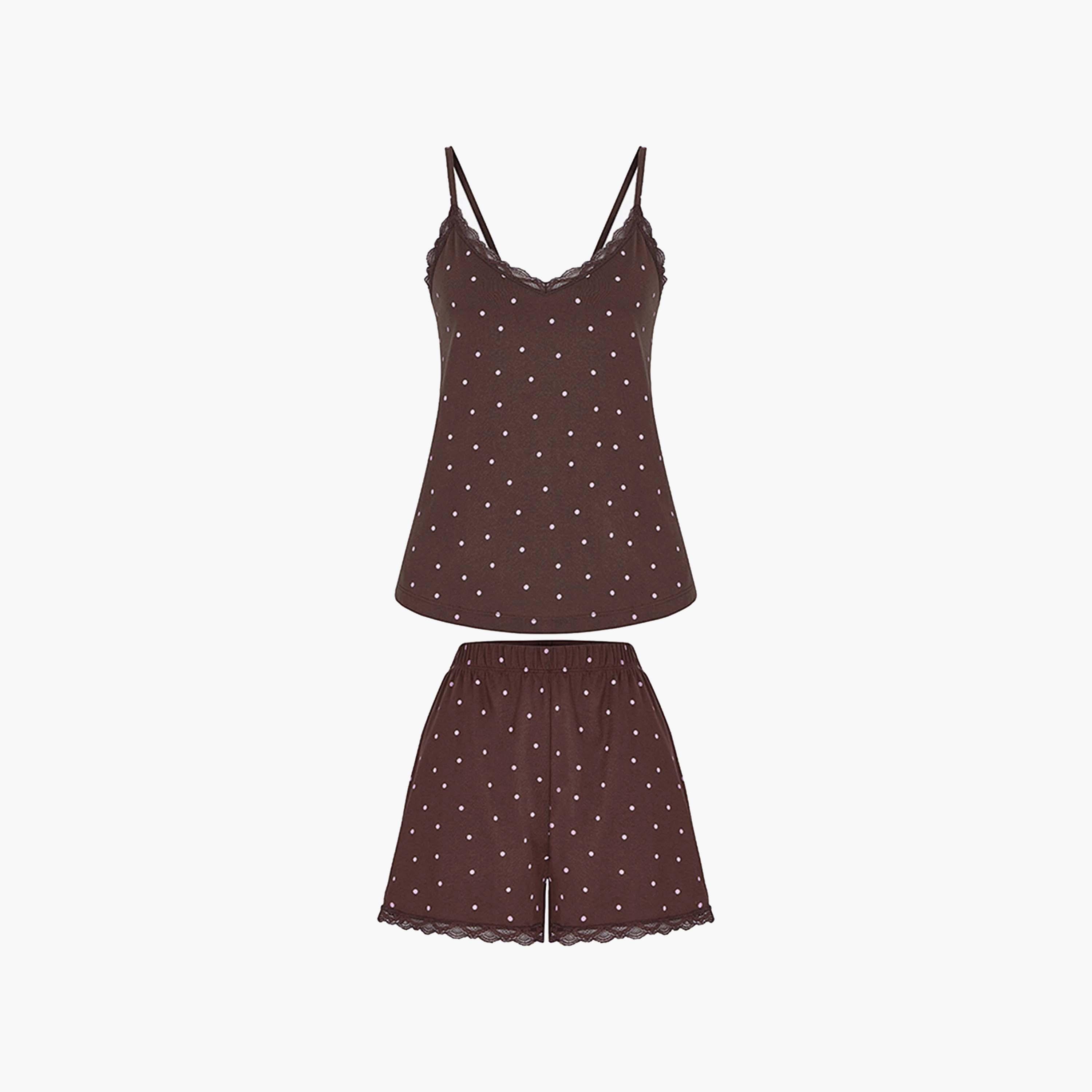 طقم بيجامة بلوزة بدون أكمام (تانك) وشورت بنقشة منقطة (بولكا دوت) للنساء من بينتي-women-clothing-nightwear-pyjamas-shortsets-image-4