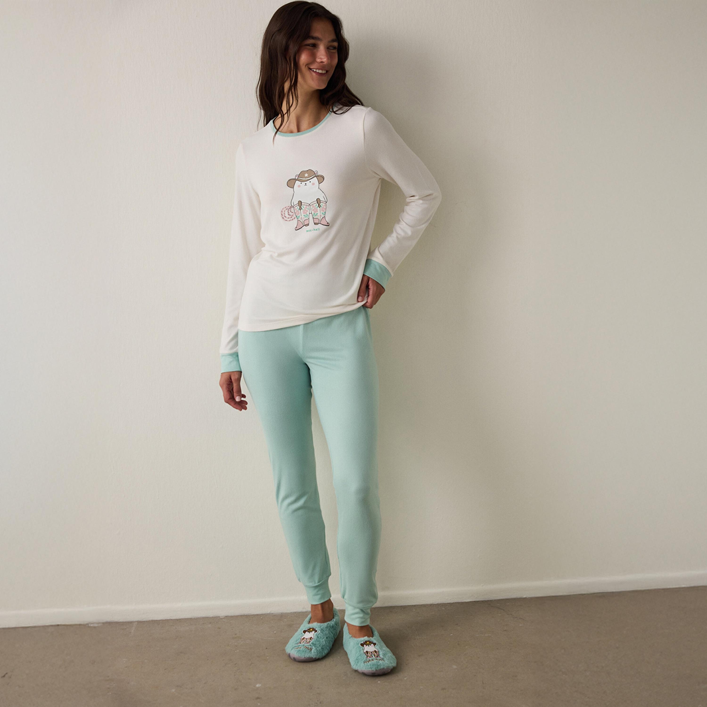طقم بيجاما نسائي بطبعة جرافيك مكون من تيشيرت وبنطلون من بنتي-women-clothing-nightwear-pyjamas-longsets-image-1