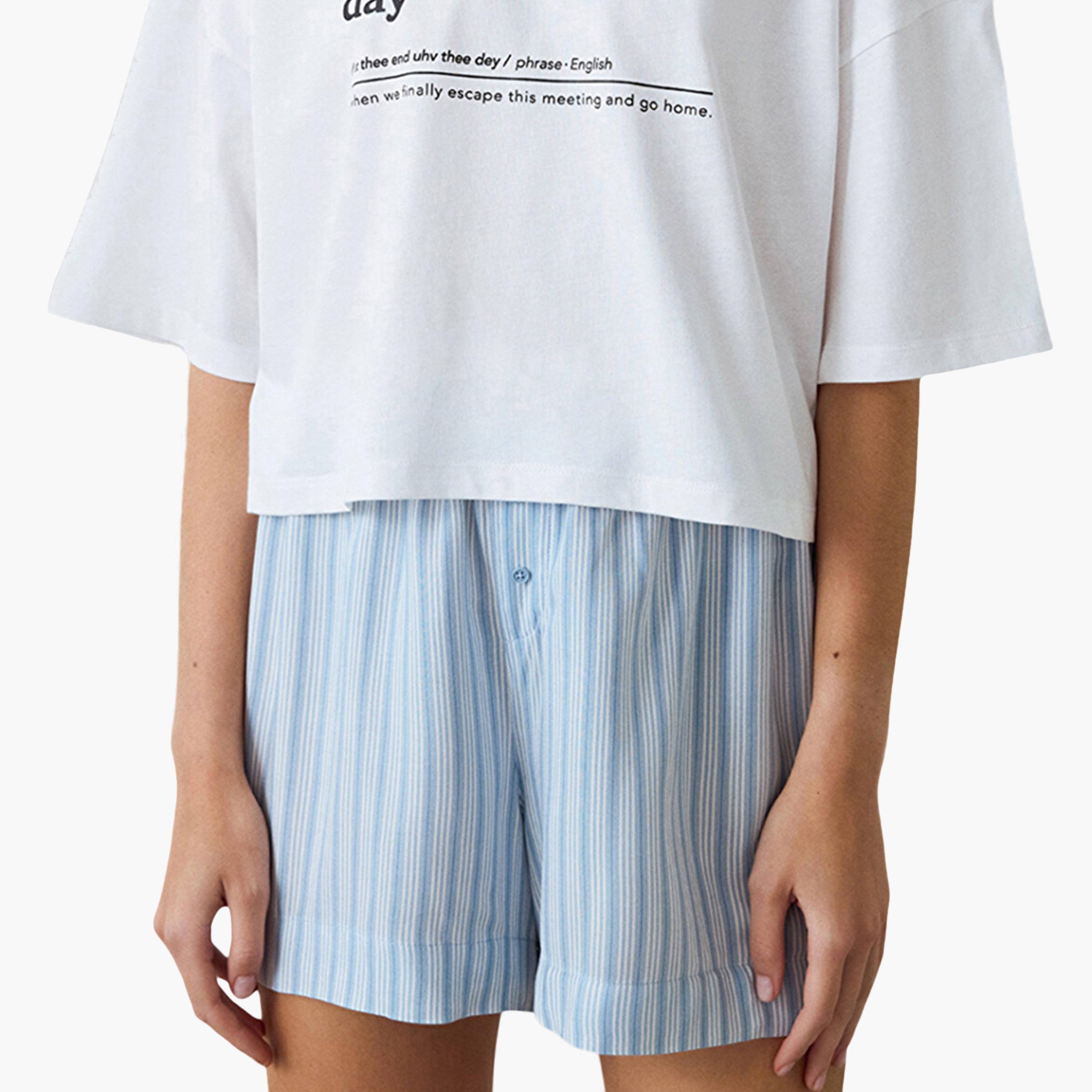 Penti Striped High-Rise Elasticated Waist Women's Shorts-women-clothing-nightwear-pyjamas-bottoms-image-1