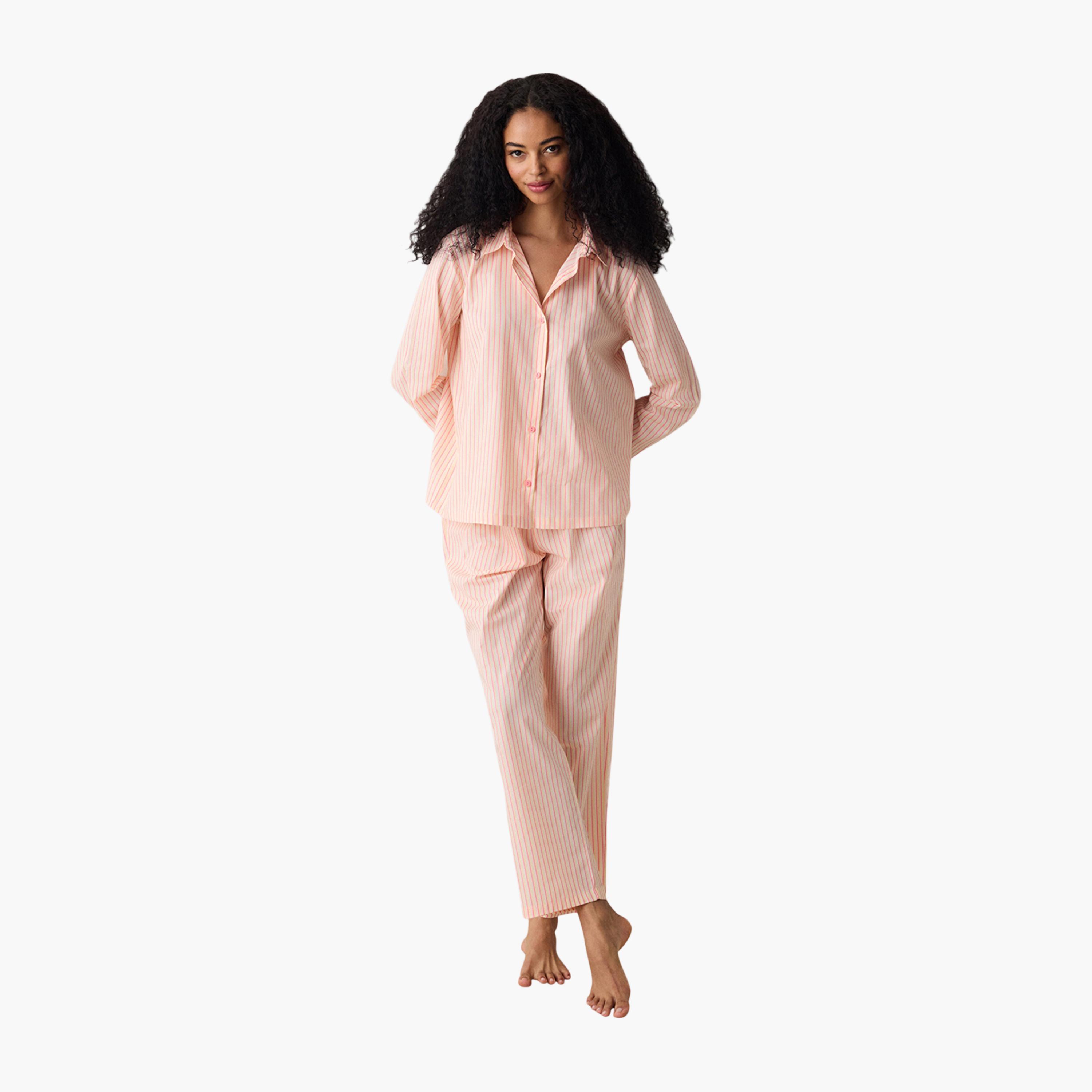 طقم قميص وبيجامة نسائي مخطط من بينتي-women-clothing-nightwear-pyjamas-longsets-image-1