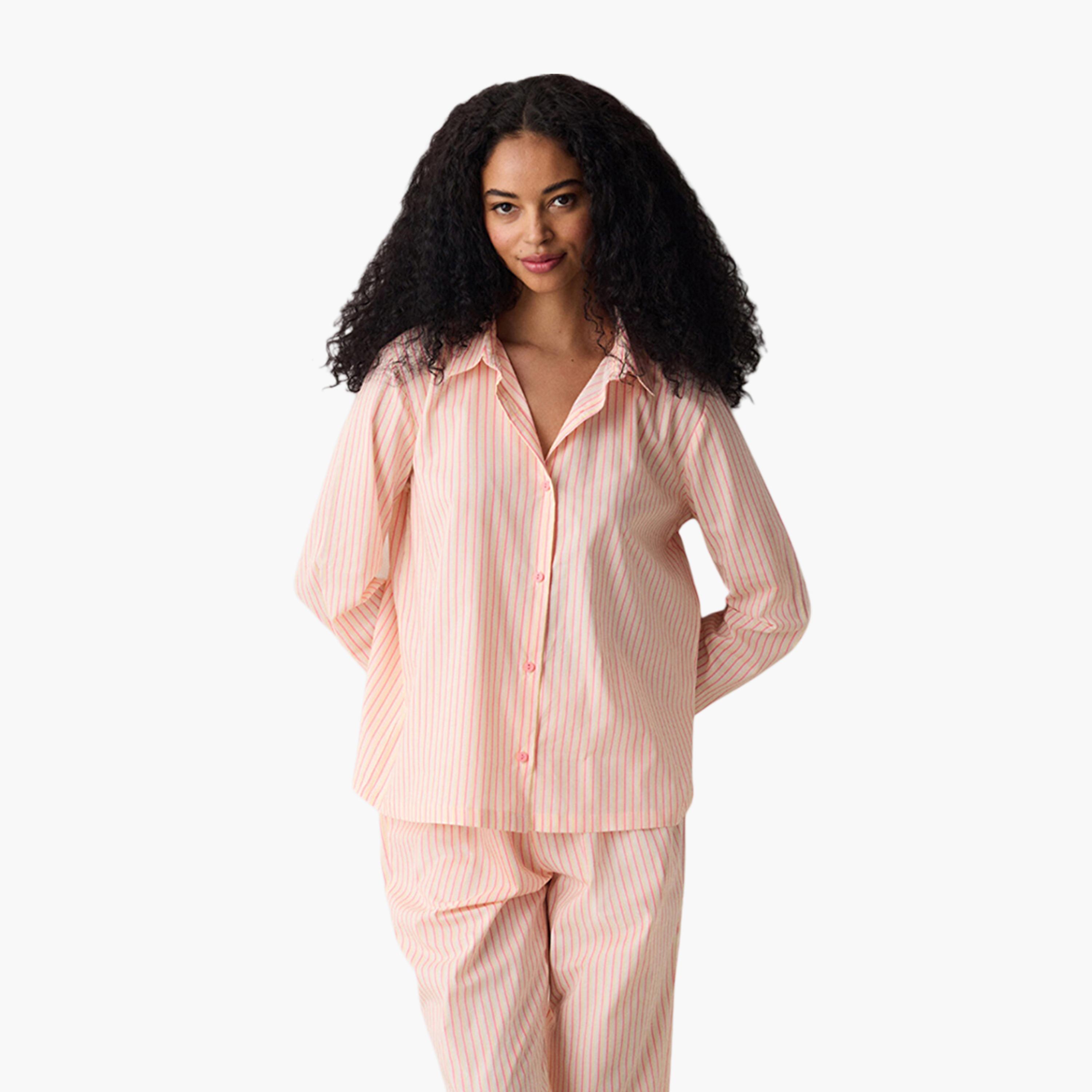 طقم قميص وبيجامة نسائي مخطط من بينتي-women-clothing-nightwear-pyjamas-longsets-image-2
