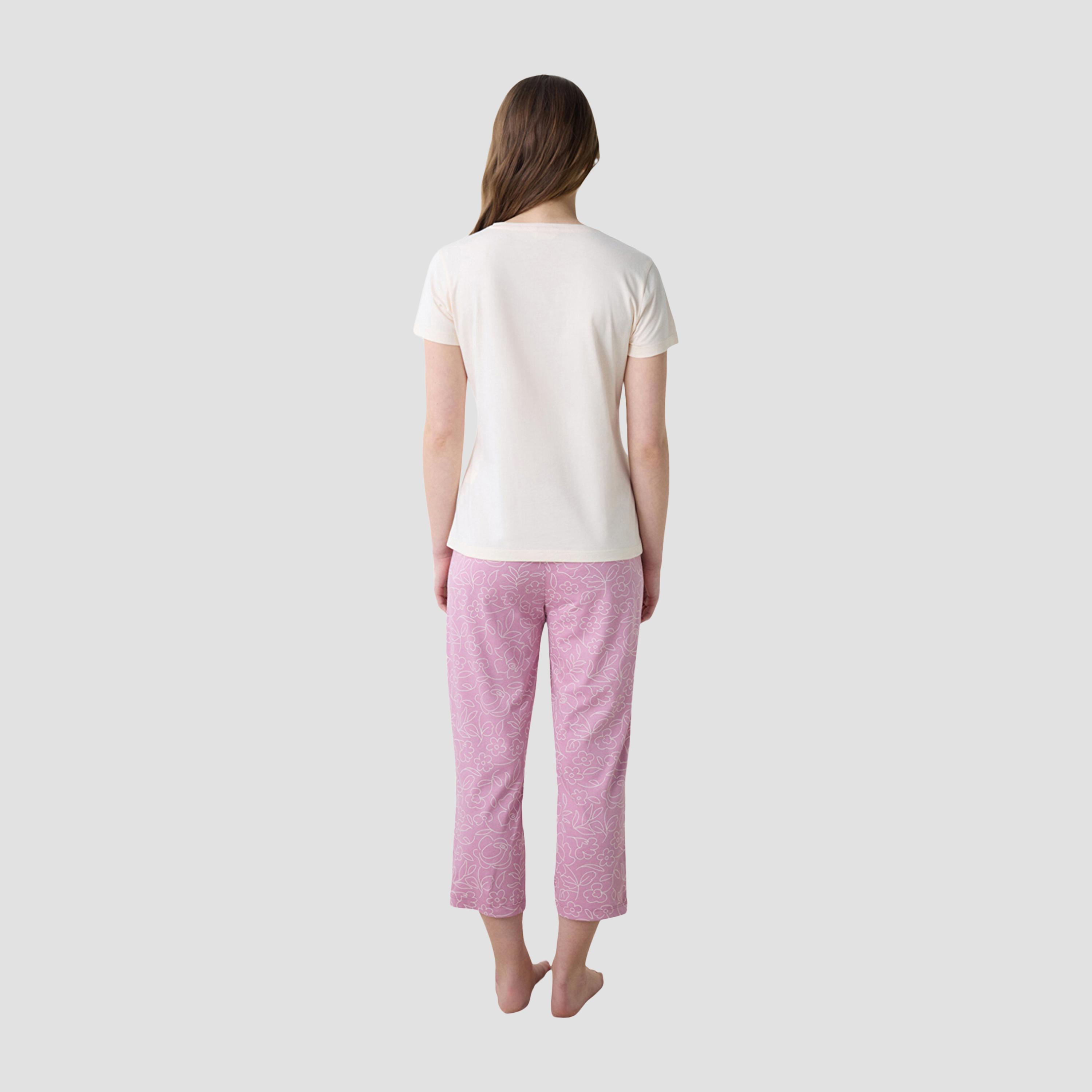 Penti Floral Print Women's T-Shirt and Capri Set-women-clothing-nightwear-pyjamas-longsets-image-4