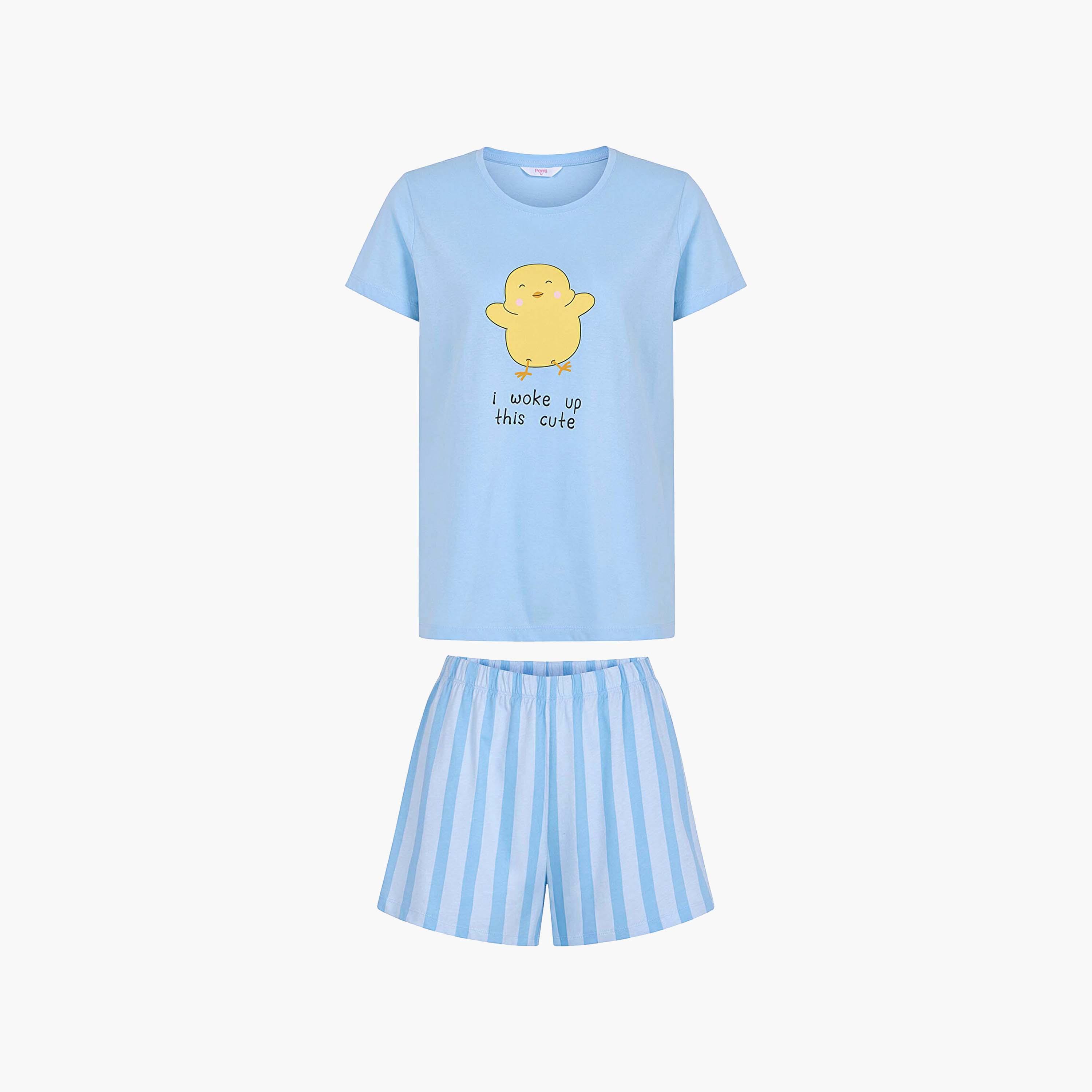 طقم بيجامة تي شيرت وشورت بطبعة جرافيك للنساء من بينتي-women-clothing-nightwear-pyjamas-shortsets-image-3