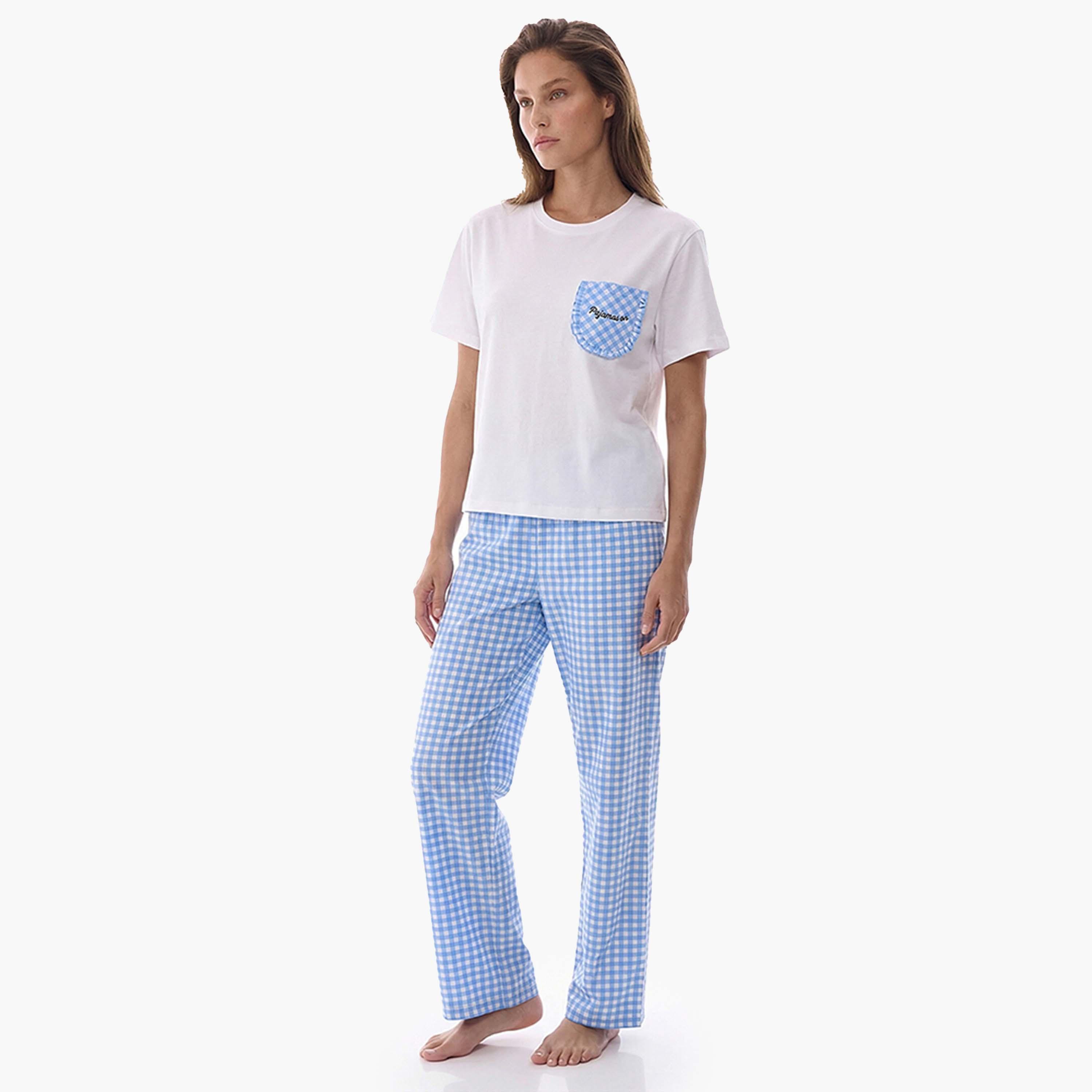 Penti Women's Checked T-Shirt & Pyjama Set-women-clothing-nightwear-pyjamas-longsets-image-1