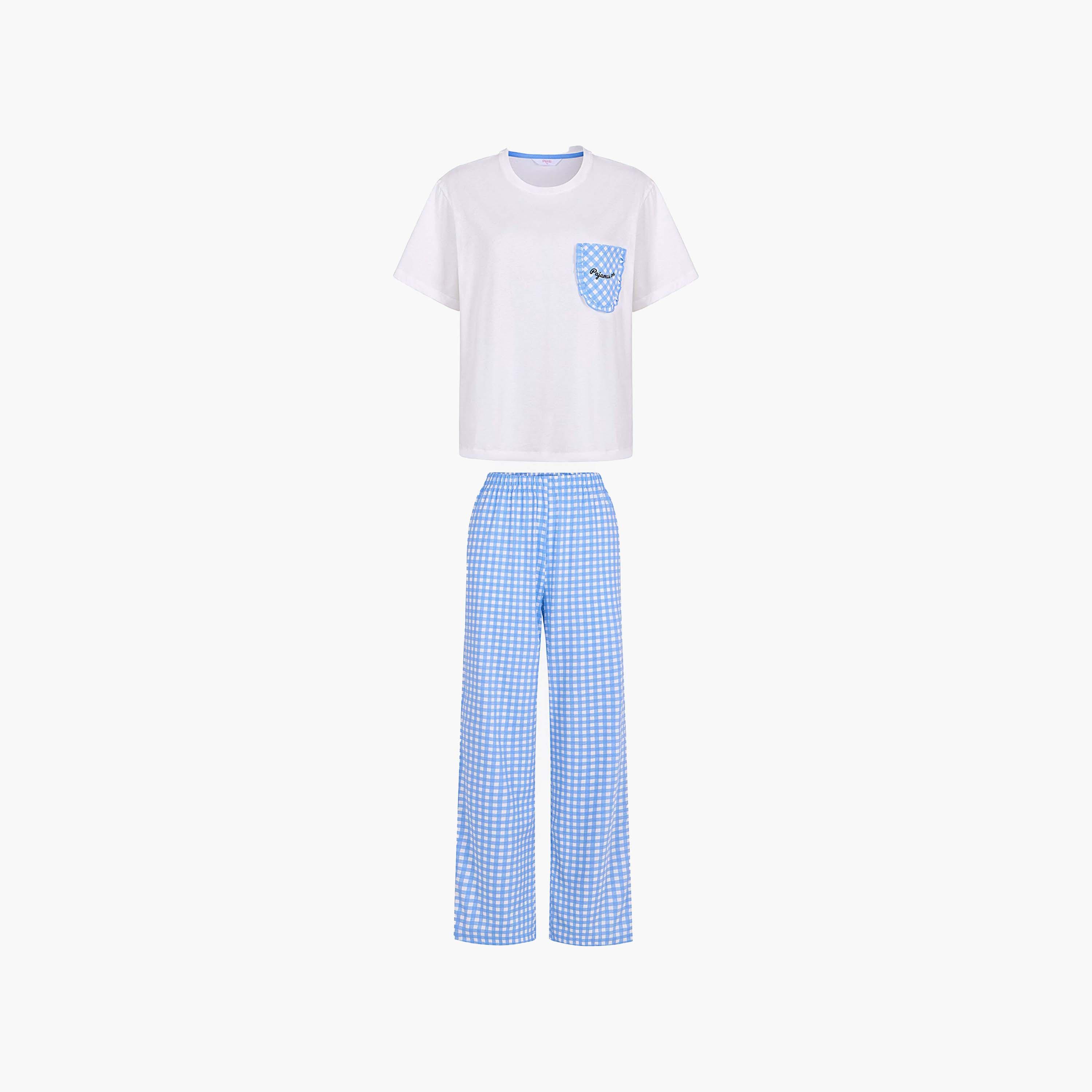 Penti Women's Checked T-Shirt & Pyjama Set-women-clothing-nightwear-pyjamas-longsets-image-4