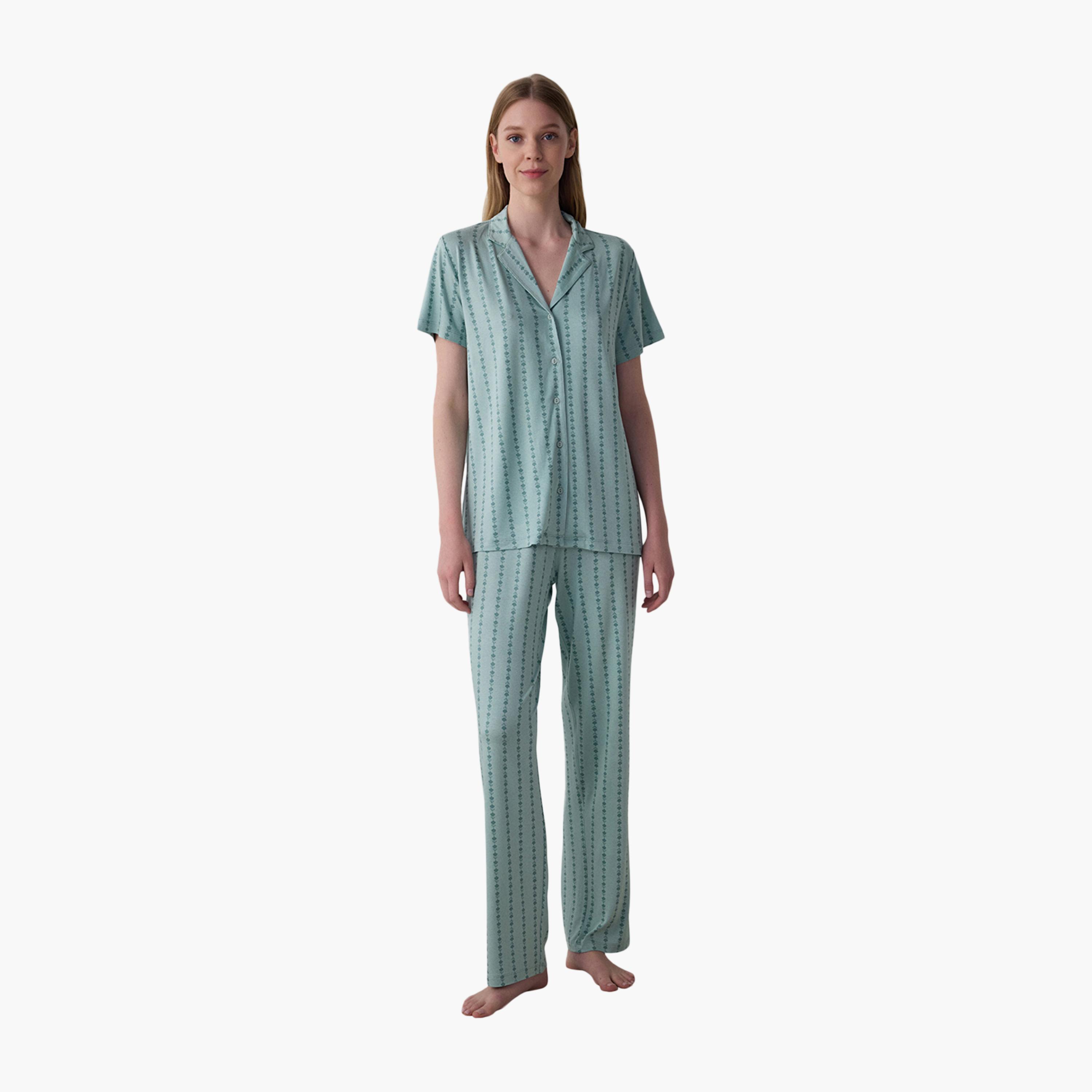 Penti Floral Striped Women's Shirt and Pyjama Set-women-clothing-nightwear-pyjamas-longsets-image-1