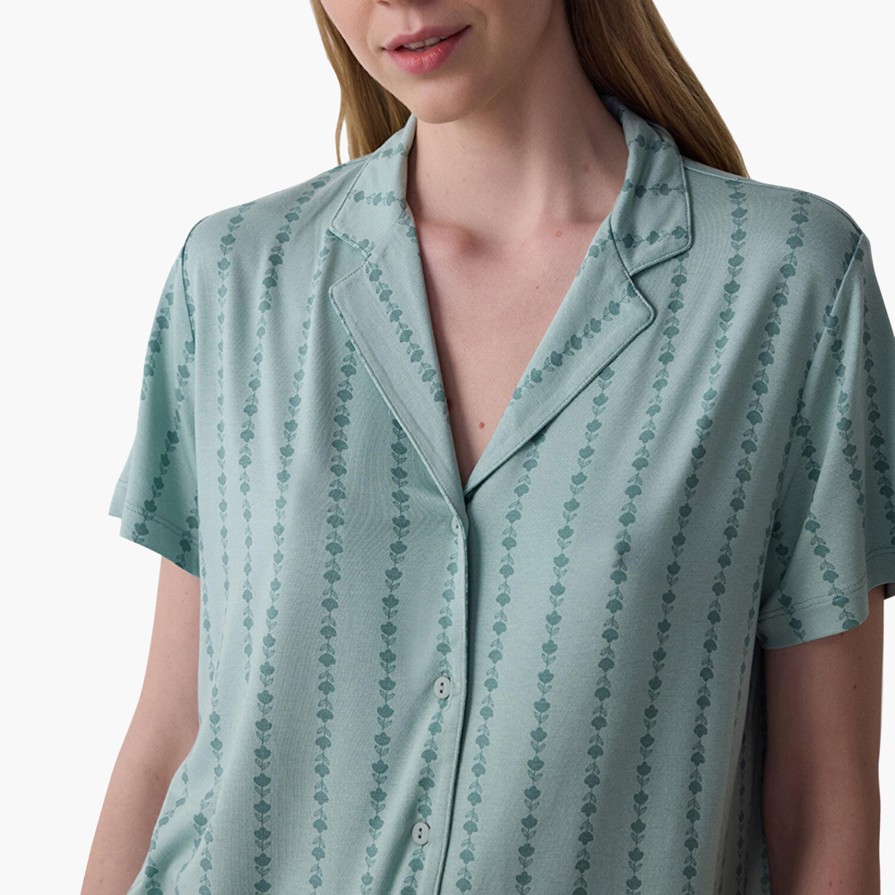 طقم قميص وبيجامة نسائي مخطط بنقشة زهور من بينتي-women-clothing-nightwear-pyjamas-longsets-image-5